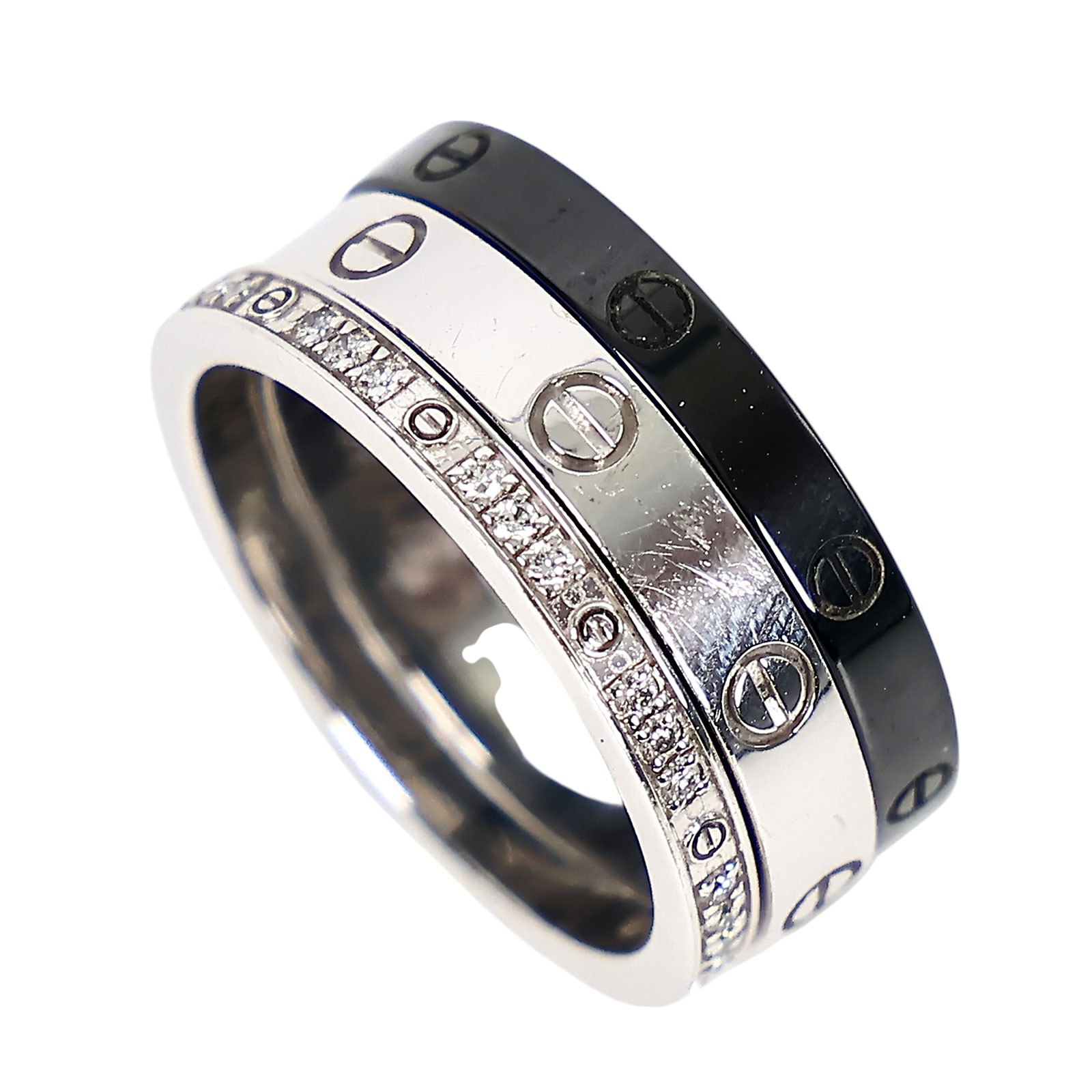 卡地亞 CARTIER Love 戒指 B4097849 Love three hoop 白金黑陶瓷細戒 #49 原廠盒子/保證卡