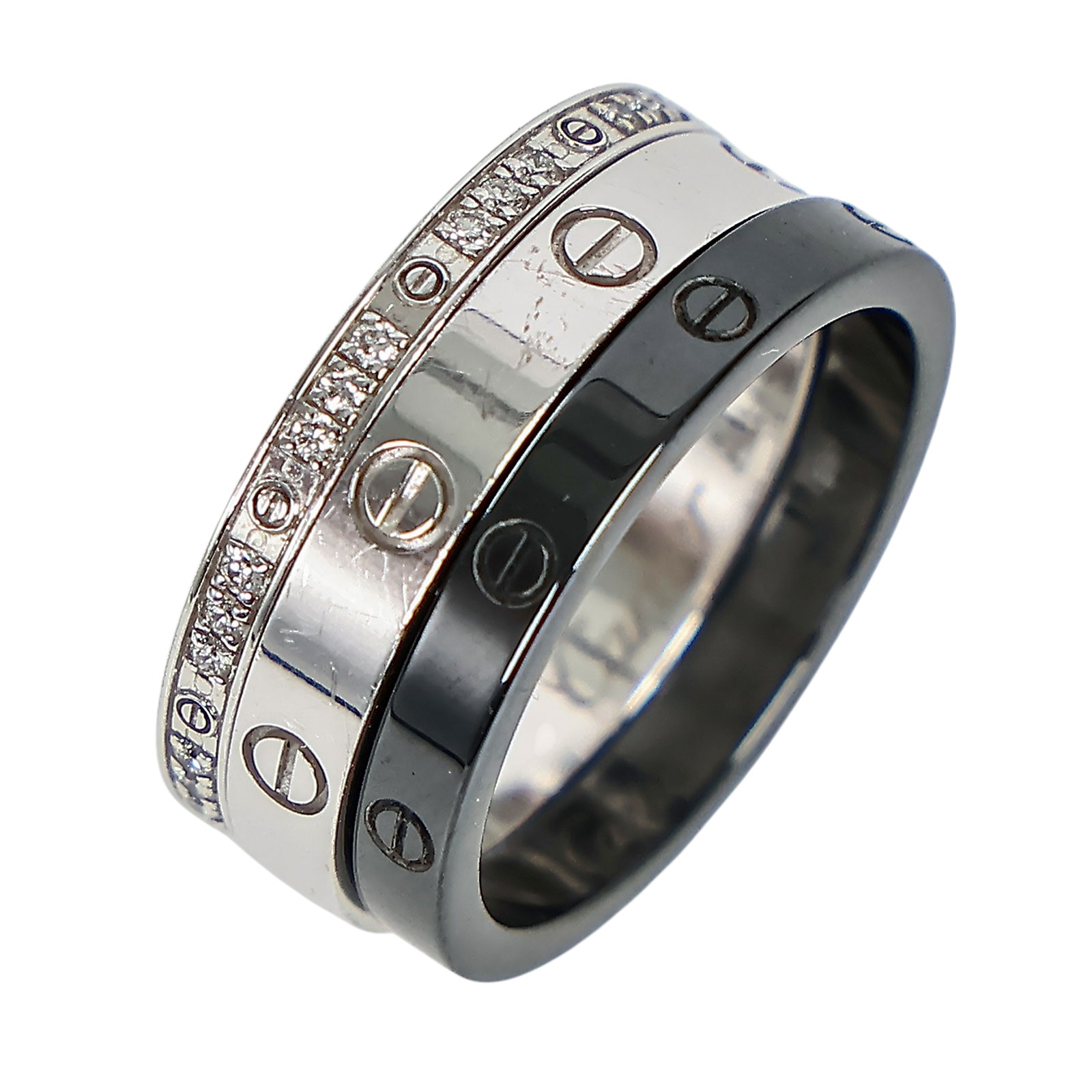 卡地亞 CARTIER Love 戒指 B4097849 Love three hoop 白金黑陶瓷細戒 #49 原廠盒子/保證卡