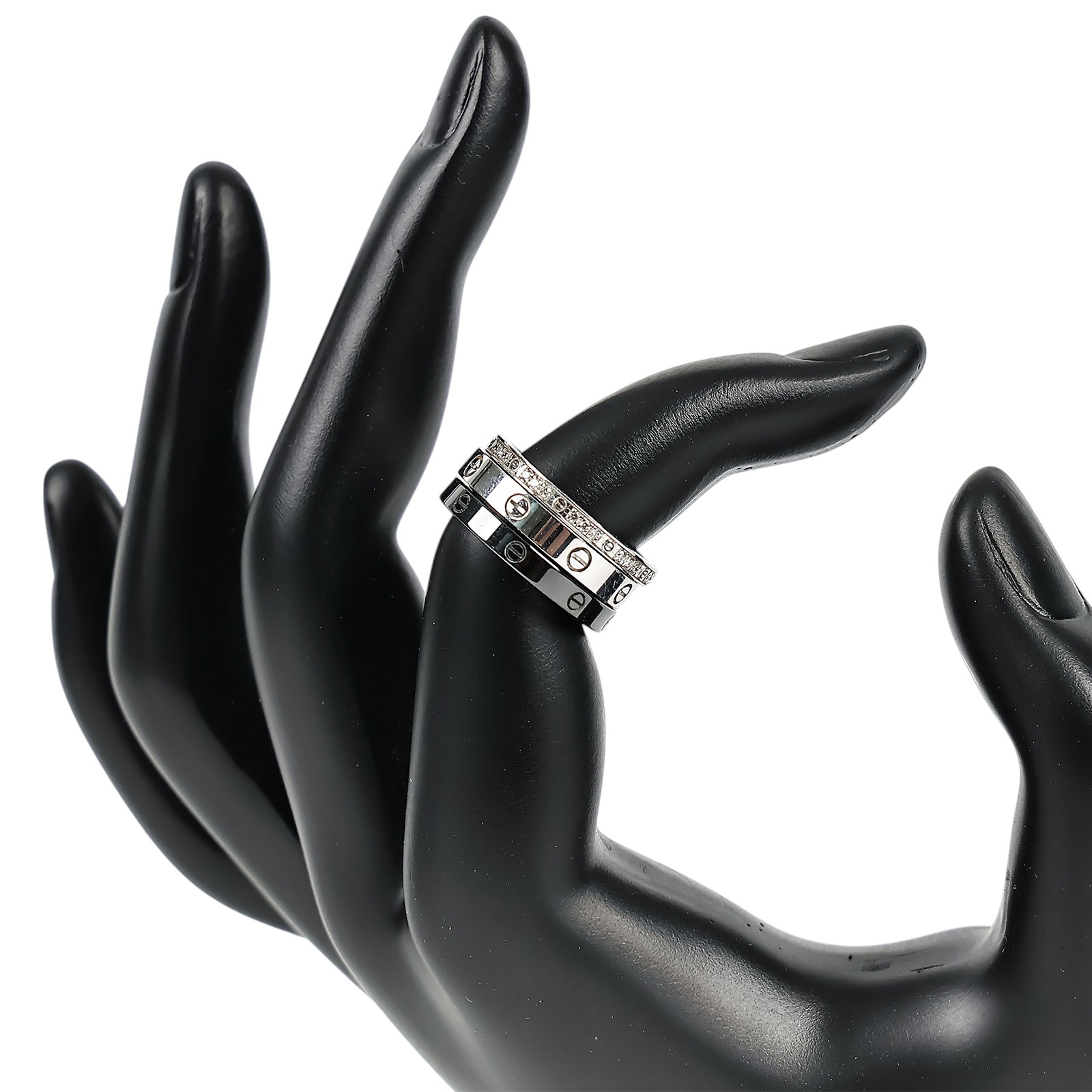 卡地亞 CARTIER Love 戒指 B4097849 Love three hoop 白金黑陶瓷細戒 #49 原廠盒子/保證卡