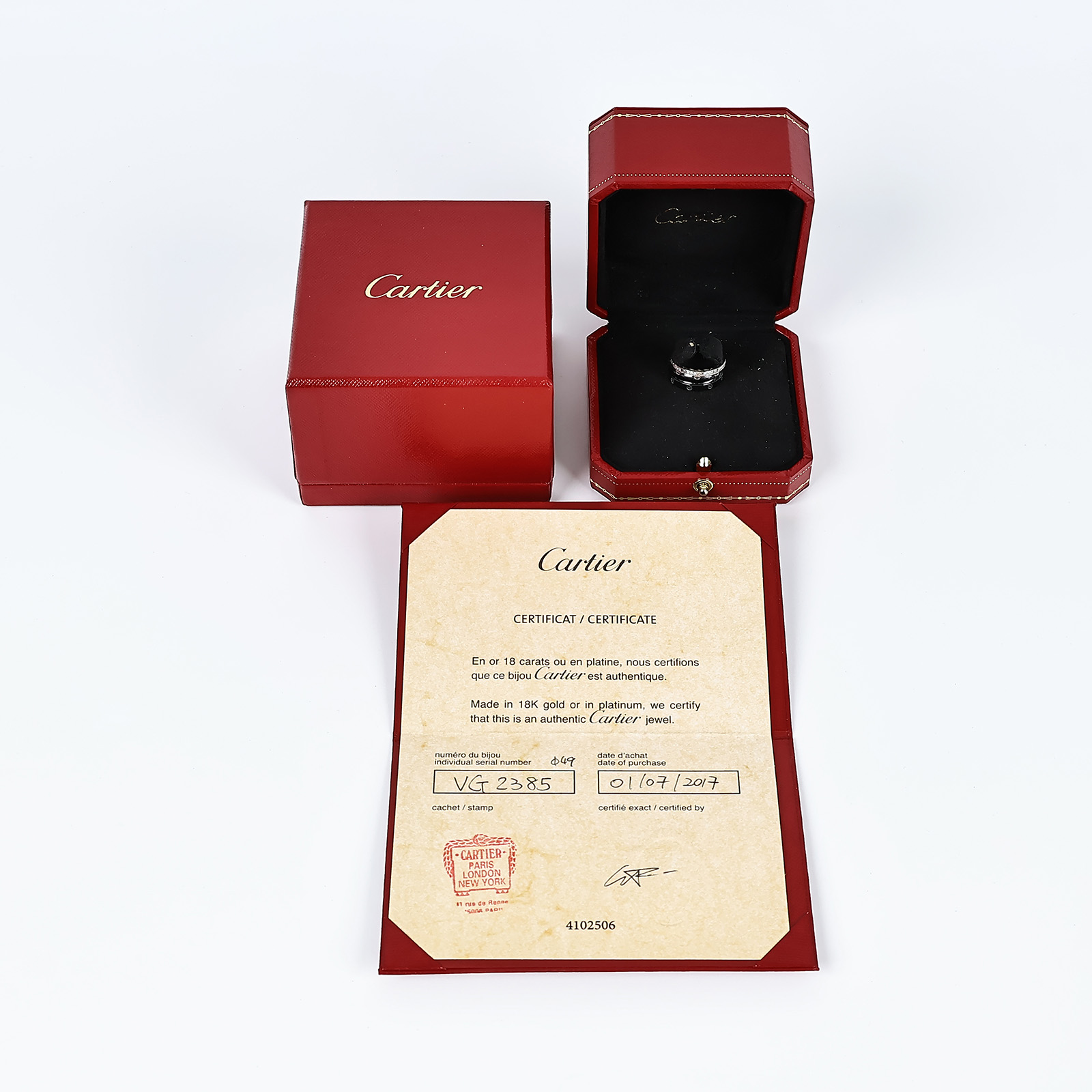 卡地亞 CARTIER Love 戒指 B4097849 Love three hoop 白金黑陶瓷細戒 #49 原廠盒子/保證卡