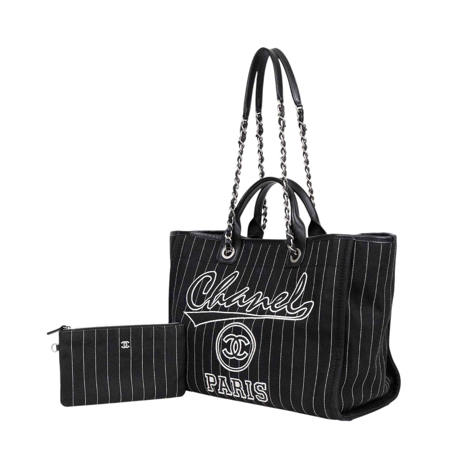 香奈兒 CHANEL 海灘包 大型 A66941 晶片款 黑白條紋條紋DEAUVILLE沙灘包 原廠盒子/防塵袋/購買證明影本