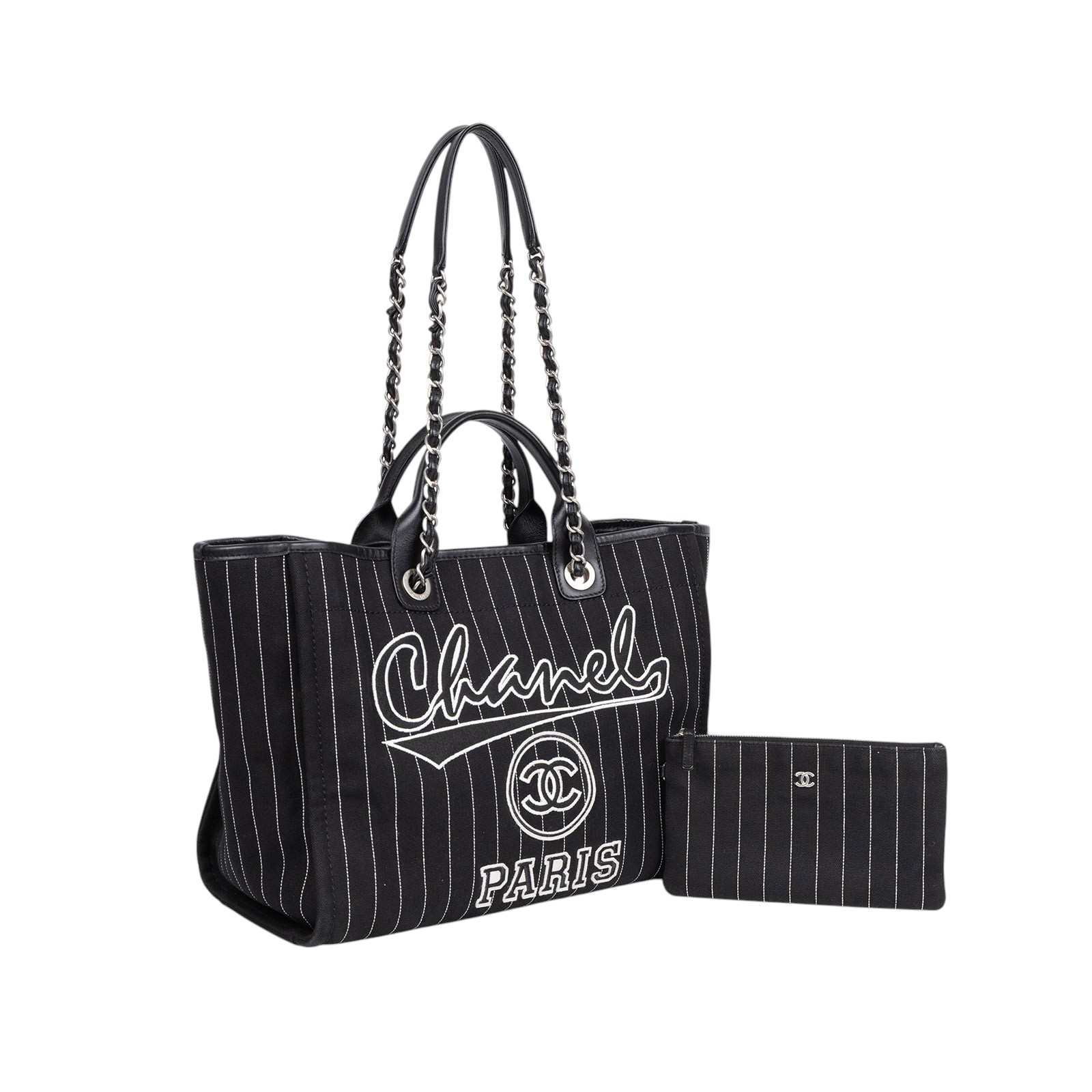 香奈兒 CHANEL 海灘包 大型 A66941 晶片款 黑白條紋條紋DEAUVILLE沙灘包 原廠盒子/防塵袋/購買證明影本