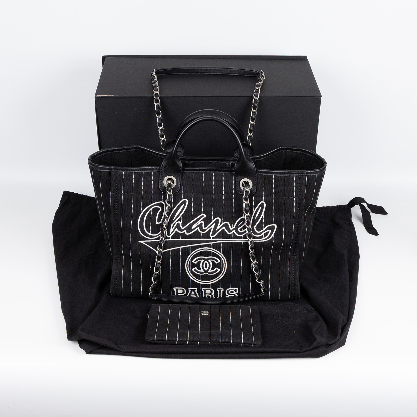 香奈兒 CHANEL 海灘包 大型 A66941 晶片款 黑白條紋條紋DEAUVILLE沙灘包 原廠盒子/防塵袋/購買證明影本