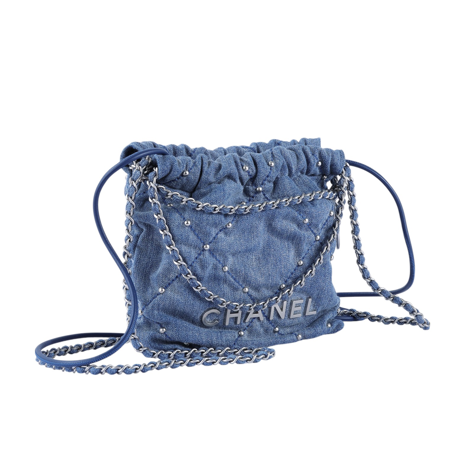 香奈兒 CHANEL 22 Mini 迷你 肩背 斜背包  晶片款 單寧牛仔22 MINI 防塵袋