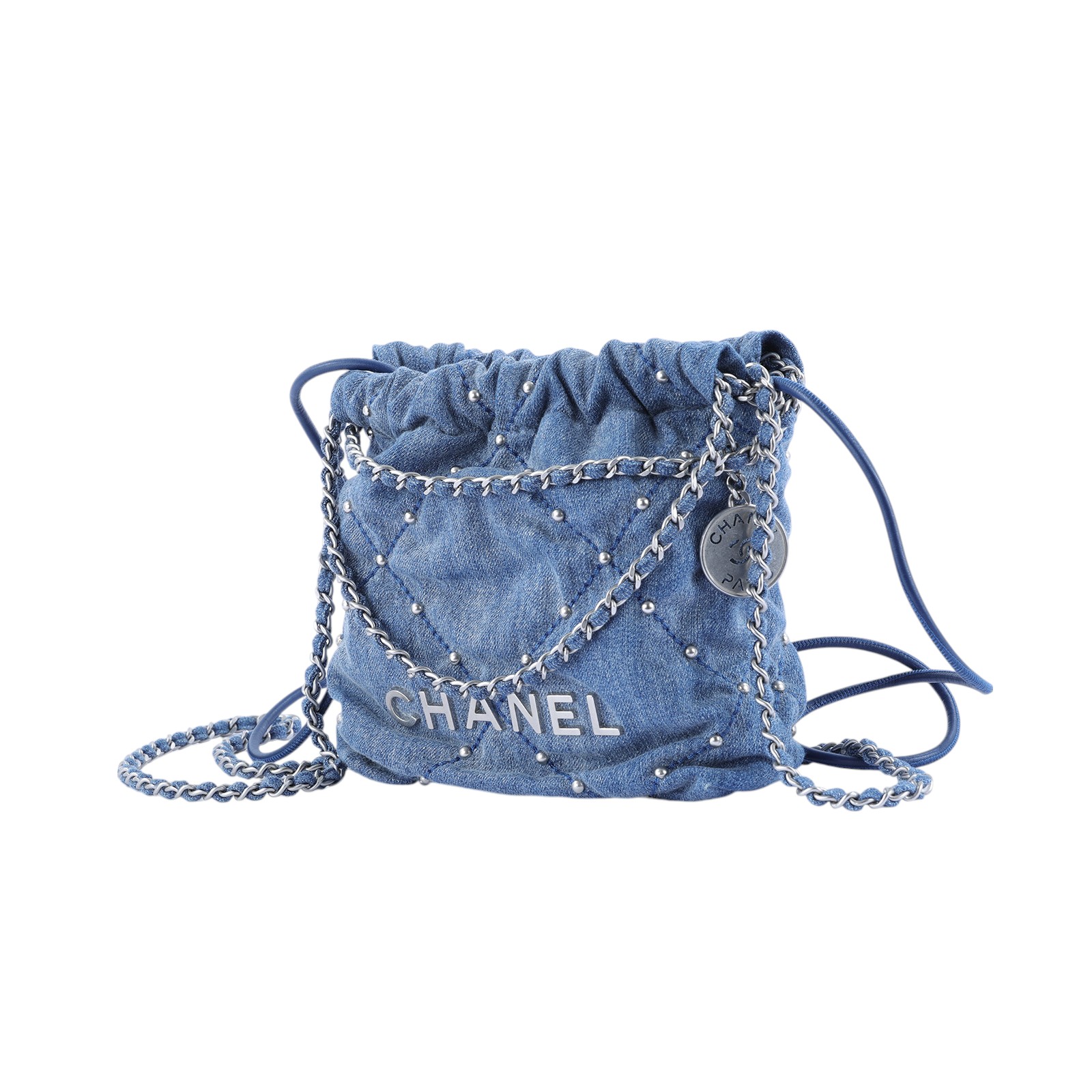 香奈兒 CHANEL 22 Mini 迷你 肩背 斜背包  晶片款 單寧牛仔22 MINI 防塵袋