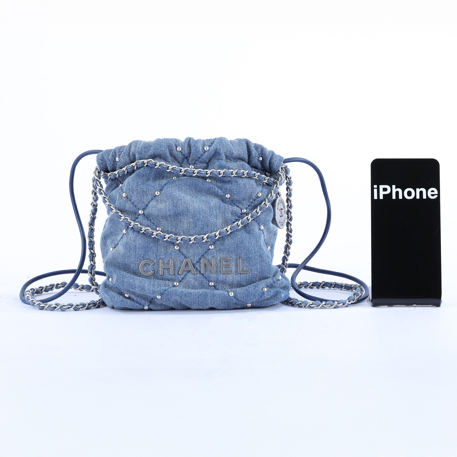 香奈兒 CHANEL 22 Mini 迷你 肩背 斜背包  晶片款 單寧牛仔22 MINI 防塵袋