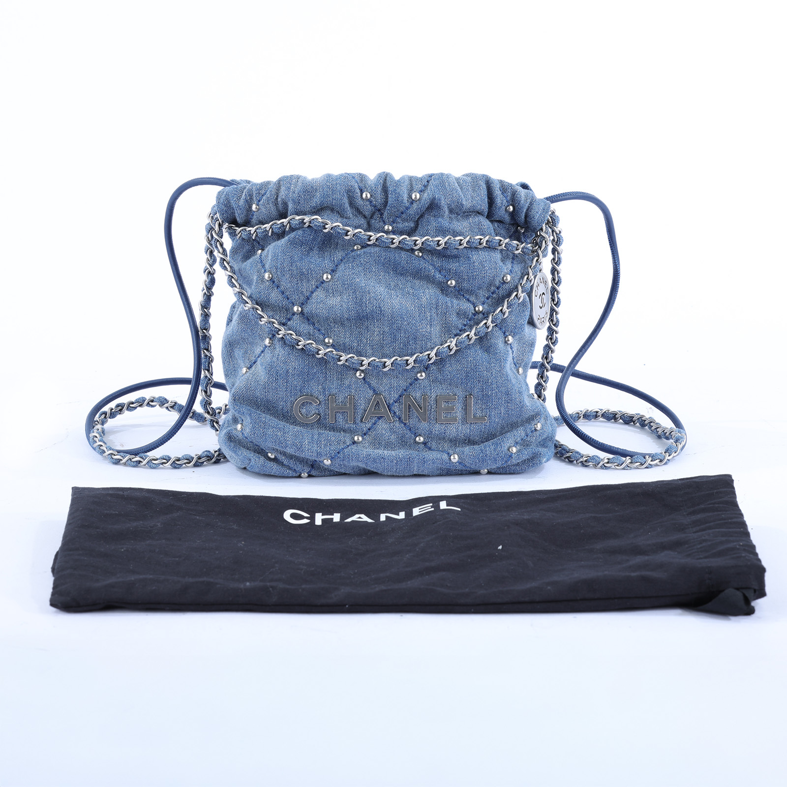 香奈兒 CHANEL 22 Mini 迷你 肩背 斜背包  晶片款 單寧牛仔22 MINI 防塵袋