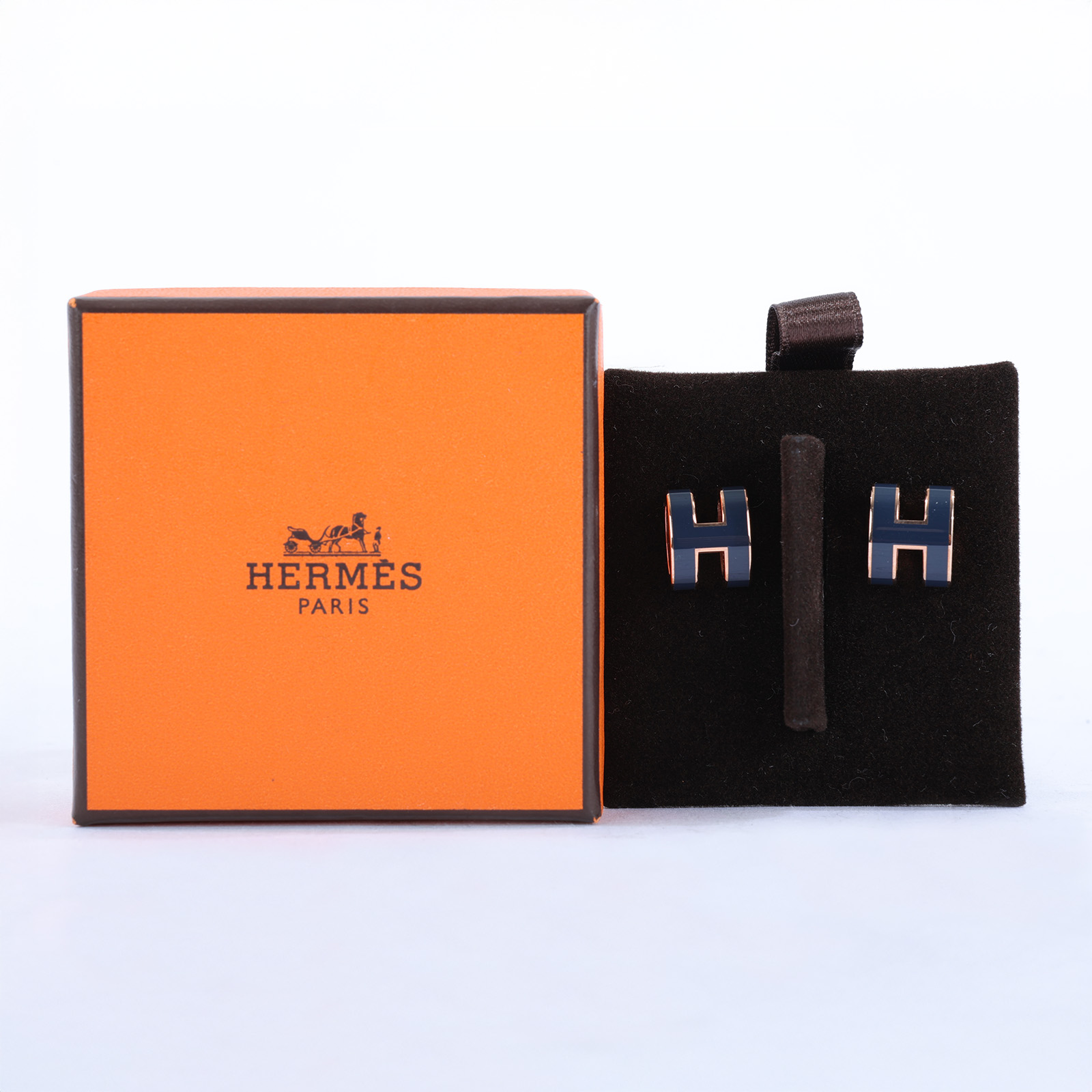 愛馬仕 Hermes Mini Pop H 耳釘 POPHE 深藍MINI POP H耳環 原廠盒子