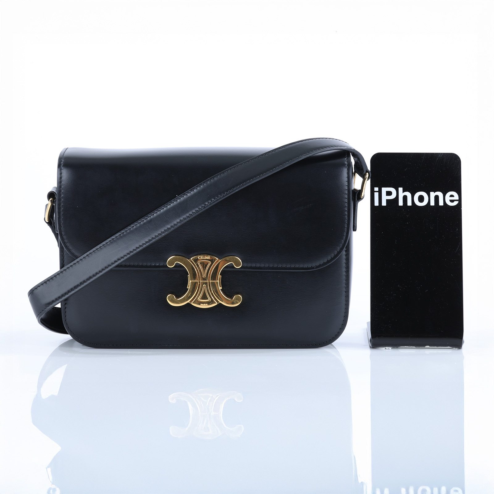 思琳 CELINE 亮面牛皮革 Classique Triomphe 凱旋門 肩背包 187363BF4 黑凱旋TEEN TRIOMPHE 防塵袋