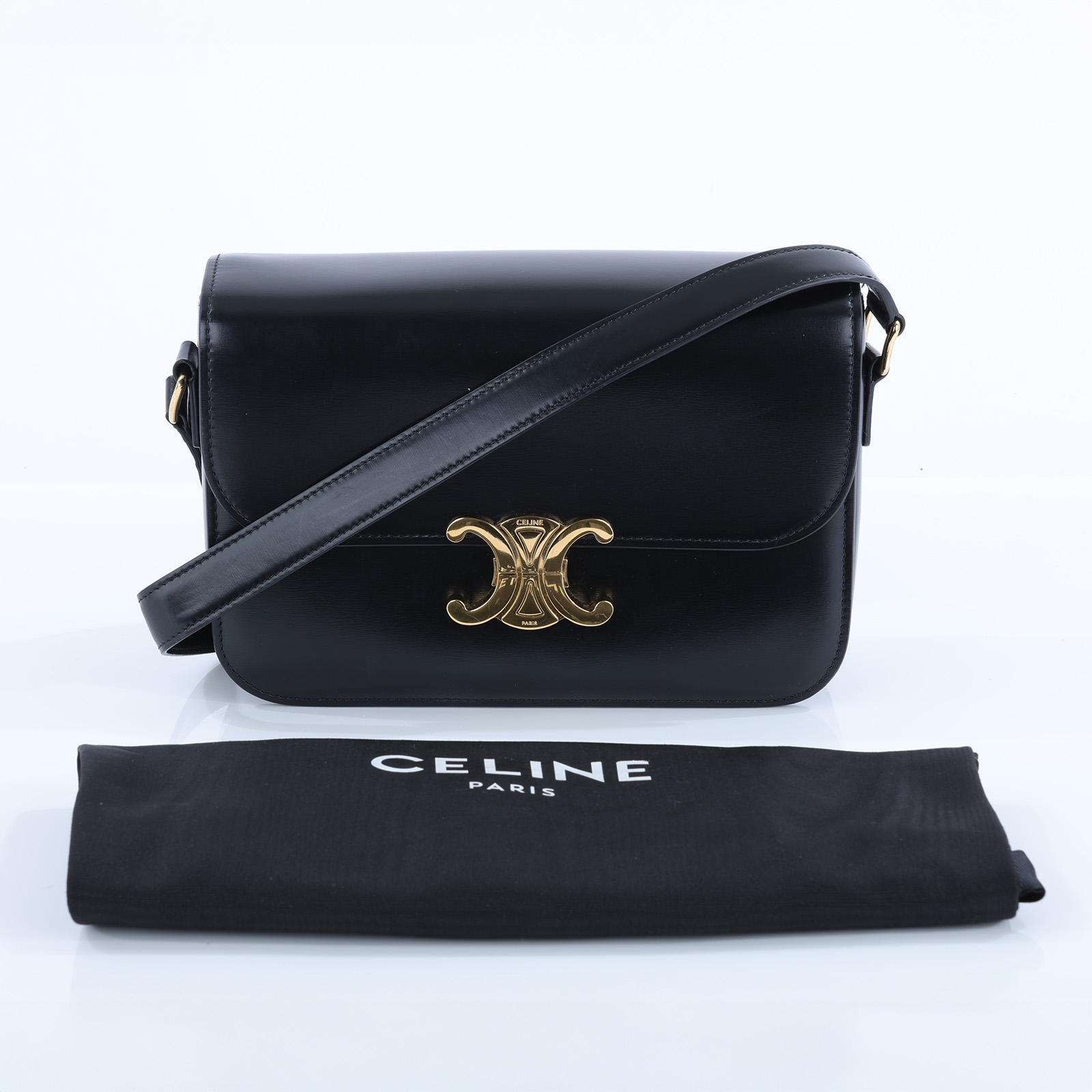 思琳 CELINE 亮面牛皮革 Classique Triomphe 凱旋門 肩背包 187363BF4 黑凱旋TEEN TRIOMPHE 防塵袋