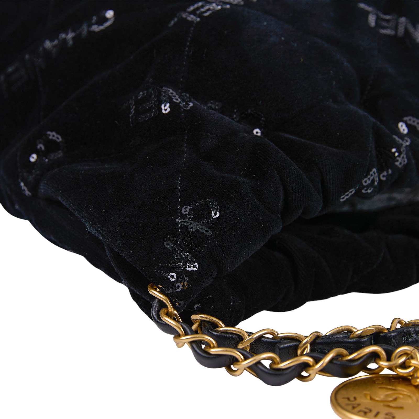 香奈兒 CHANEL 22 中型 束口包 AS3261 晶片款 黑絲絨亮片22包  中號 防塵袋