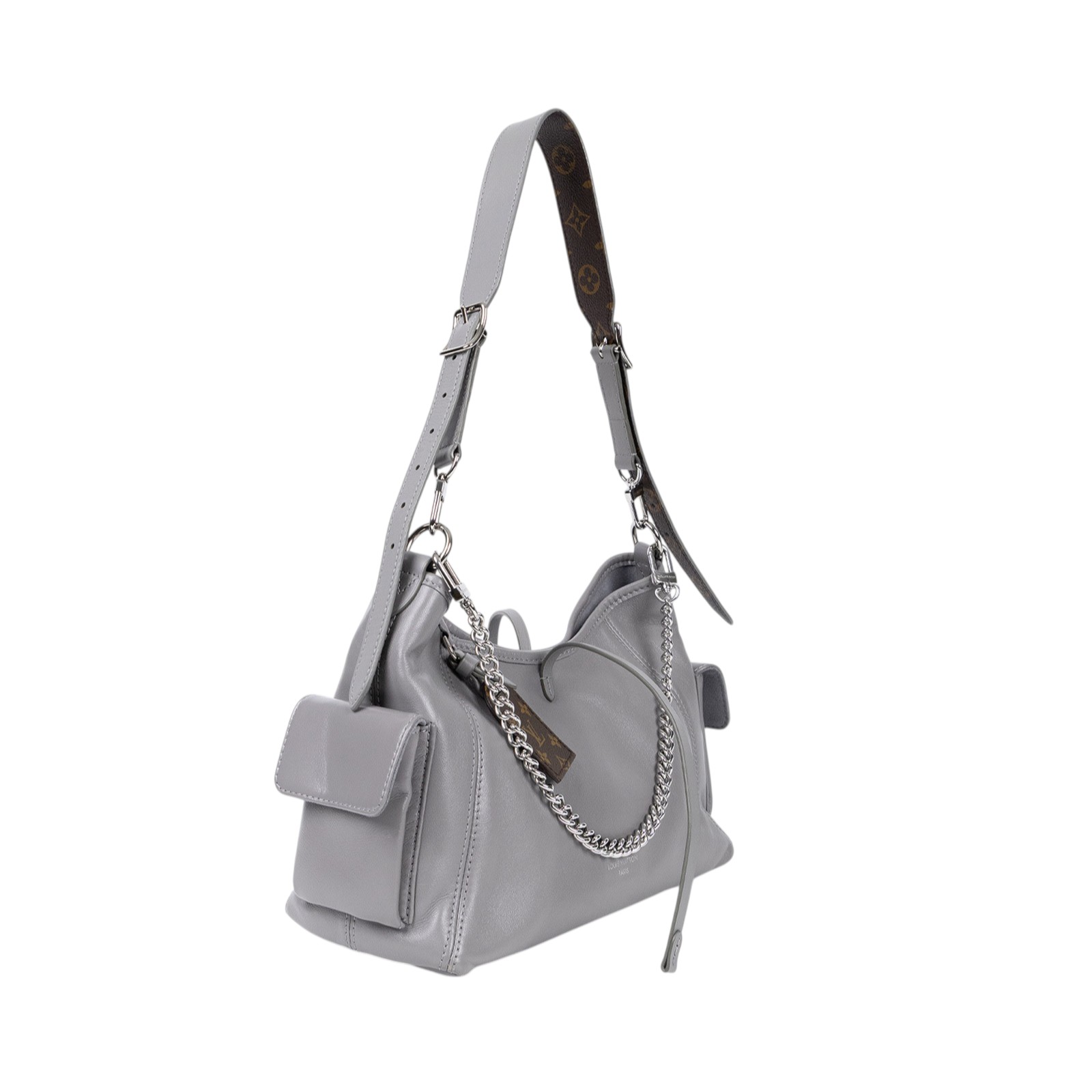 路易威登 LOUIS VUITTON CarryAll Cargo Vibe PM 手提包 灰色 M12579 晶片款  原廠盒子/防塵袋/皮背帶/銀鍊背帶