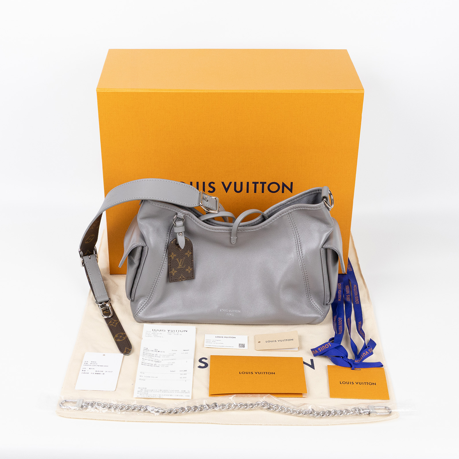 路易威登 LOUIS VUITTON CarryAll Cargo Vibe PM 手提包 灰色 M12579 晶片款  原廠盒子/防塵袋/皮背帶/銀鍊背帶