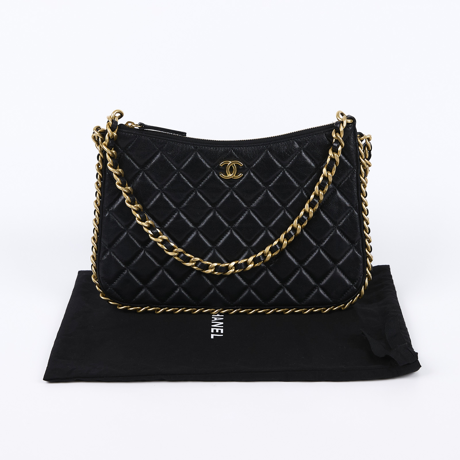 香奈兒 CHANEL 流浪包 Hobo Bag CC LOGO 斜背包  晶片款 HOBO金鍊斜背包 防塵袋