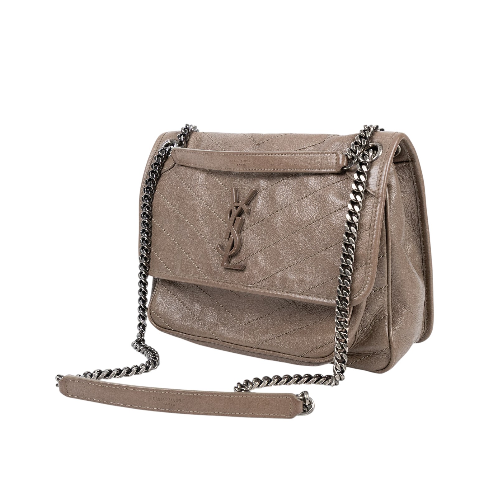 聖羅蘭 YSL SAINT LAURENT Niki 復古皮革 中型手袋 銀色五金 6331580EN04 灰NIKI中號 無附屬品