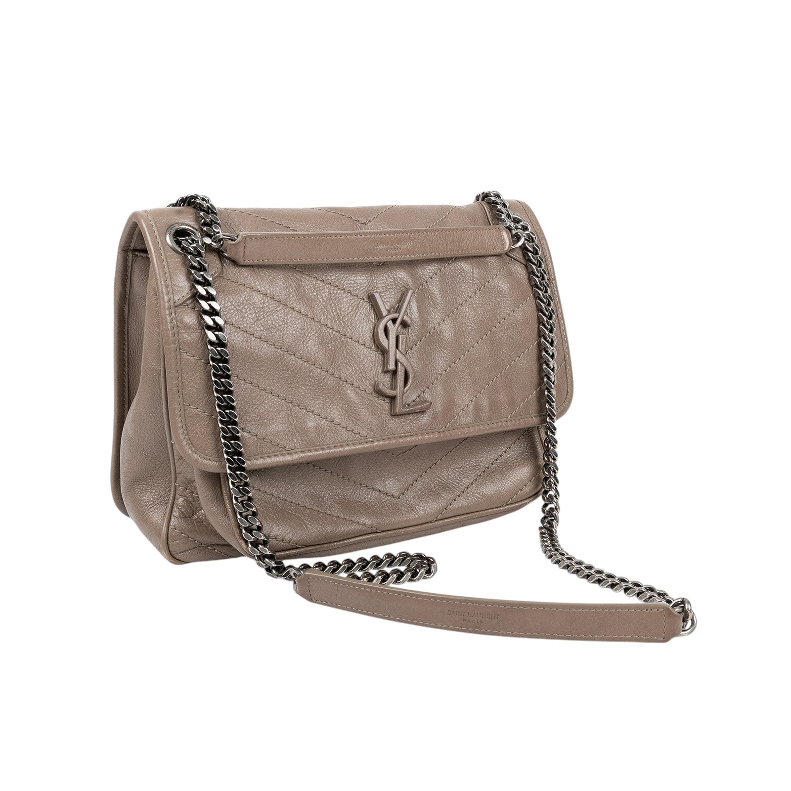 聖羅蘭 YSL SAINT LAURENT Niki 復古皮革 中型手袋 銀色五金 6331580EN04 灰NIKI中號 無附屬品