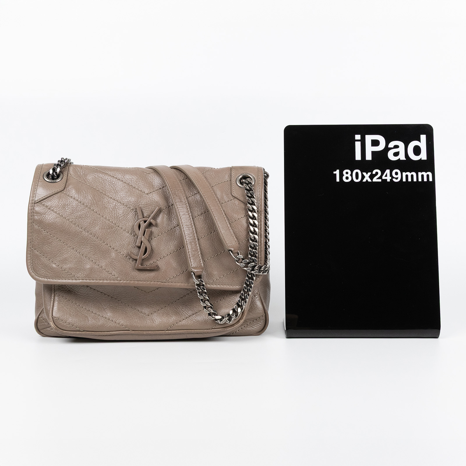 聖羅蘭 YSL SAINT LAURENT Niki 復古皮革 中型手袋 銀色五金 6331580EN04 灰NIKI中號 無附屬品