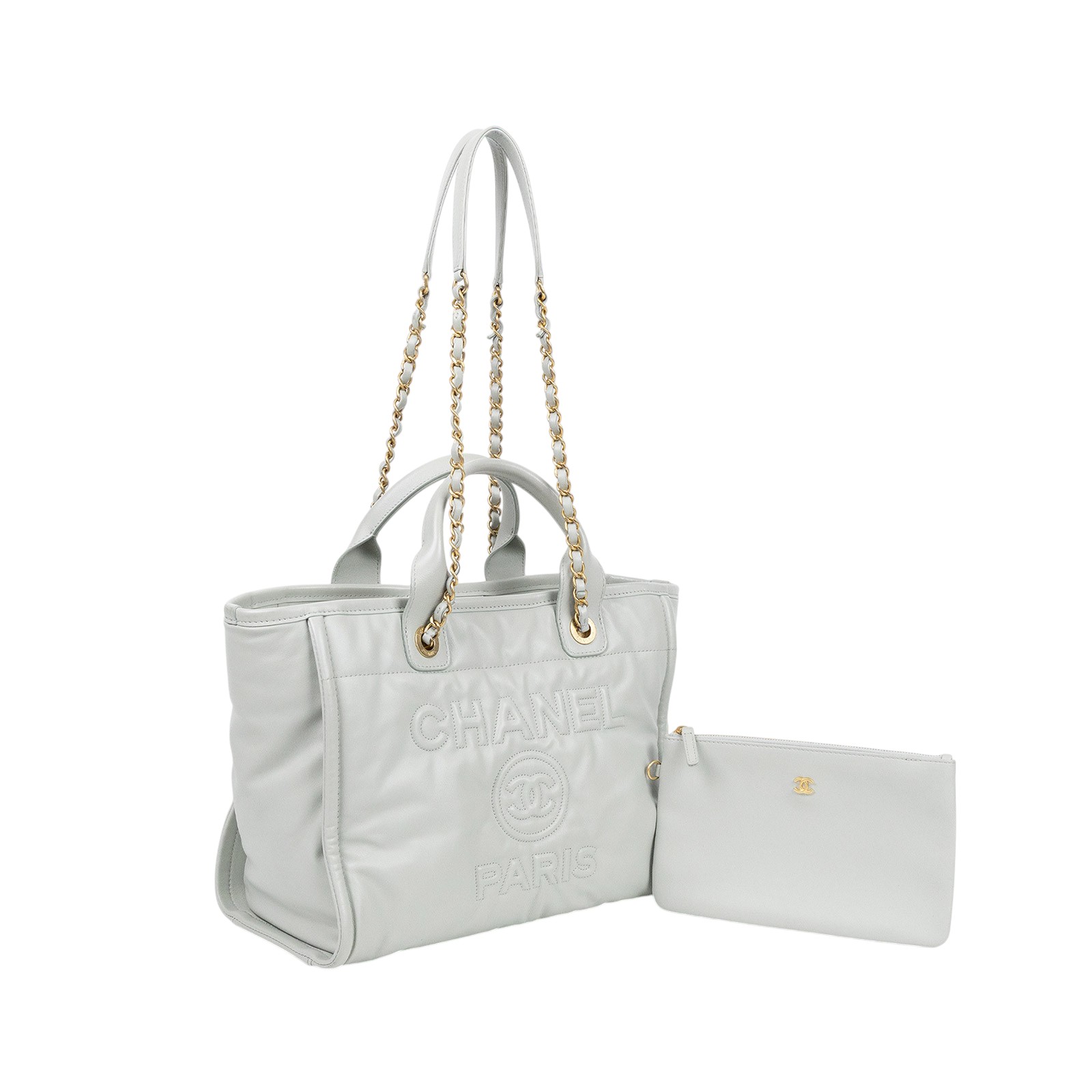 香奈兒 CHANEL 沙灘包 托特包 AS3351 晶片款 灰全皮沙灘包 防塵袋