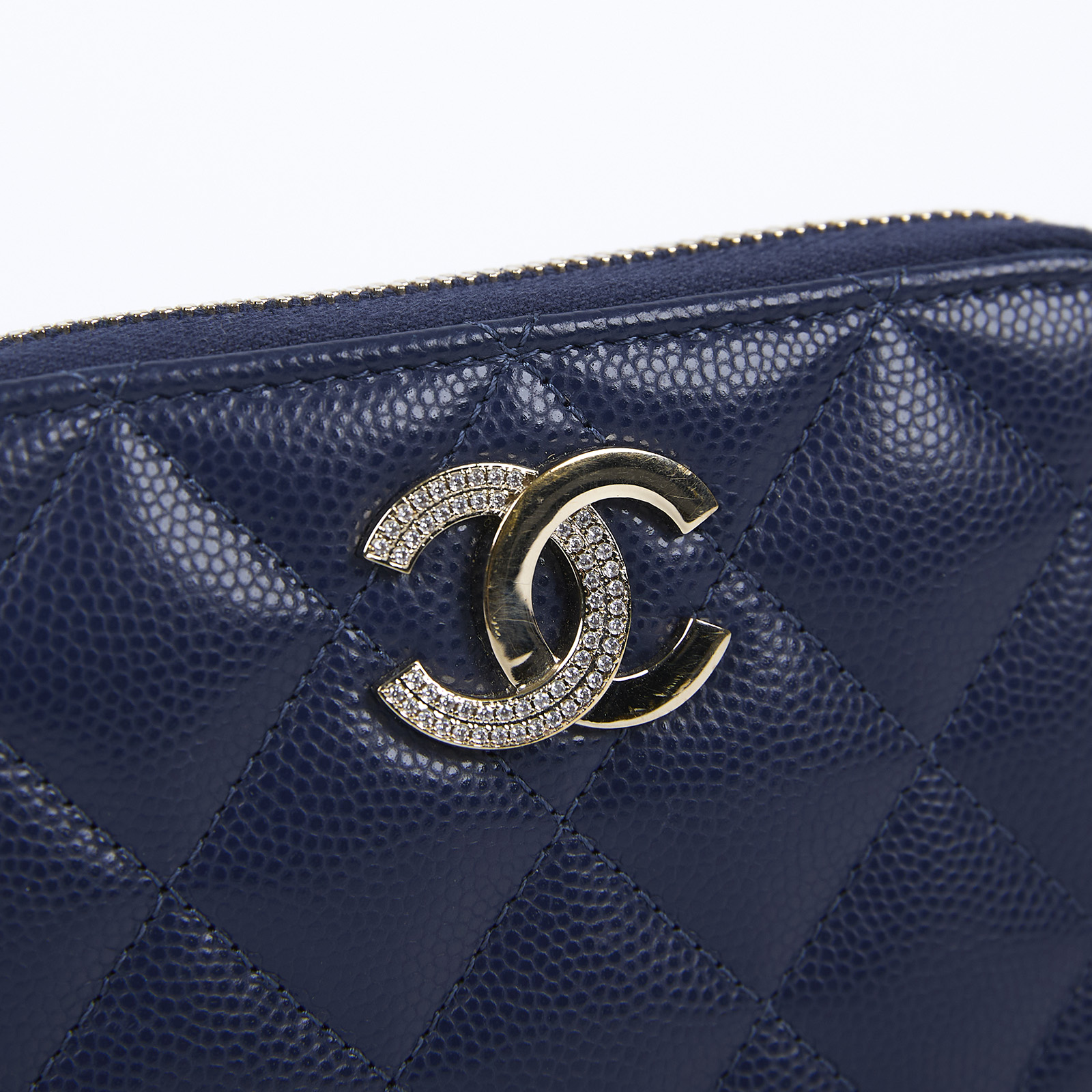 香奈兒 CHANEL 菱格紋 荔枝皮 小牛皮 零錢夾 AP4177 晶片款 藍半鑽雙C零錢卡包 原廠盒子/防塵袋/購買證明