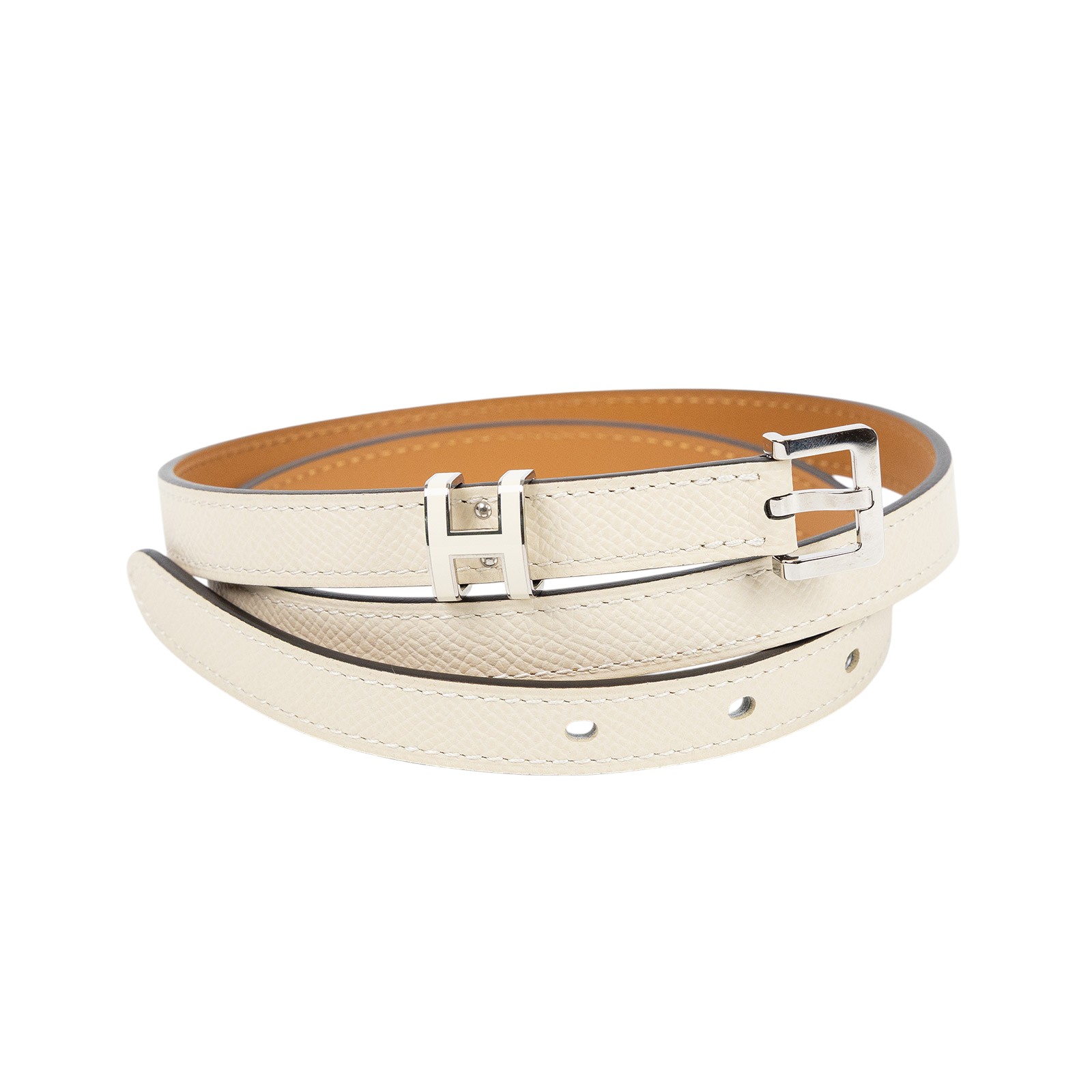 愛馬仕 Hermes Pop H 15 腰帶 粉筆白 銀色扣 H081087CK10075 POP米白細皮帶 #75 無附屬品