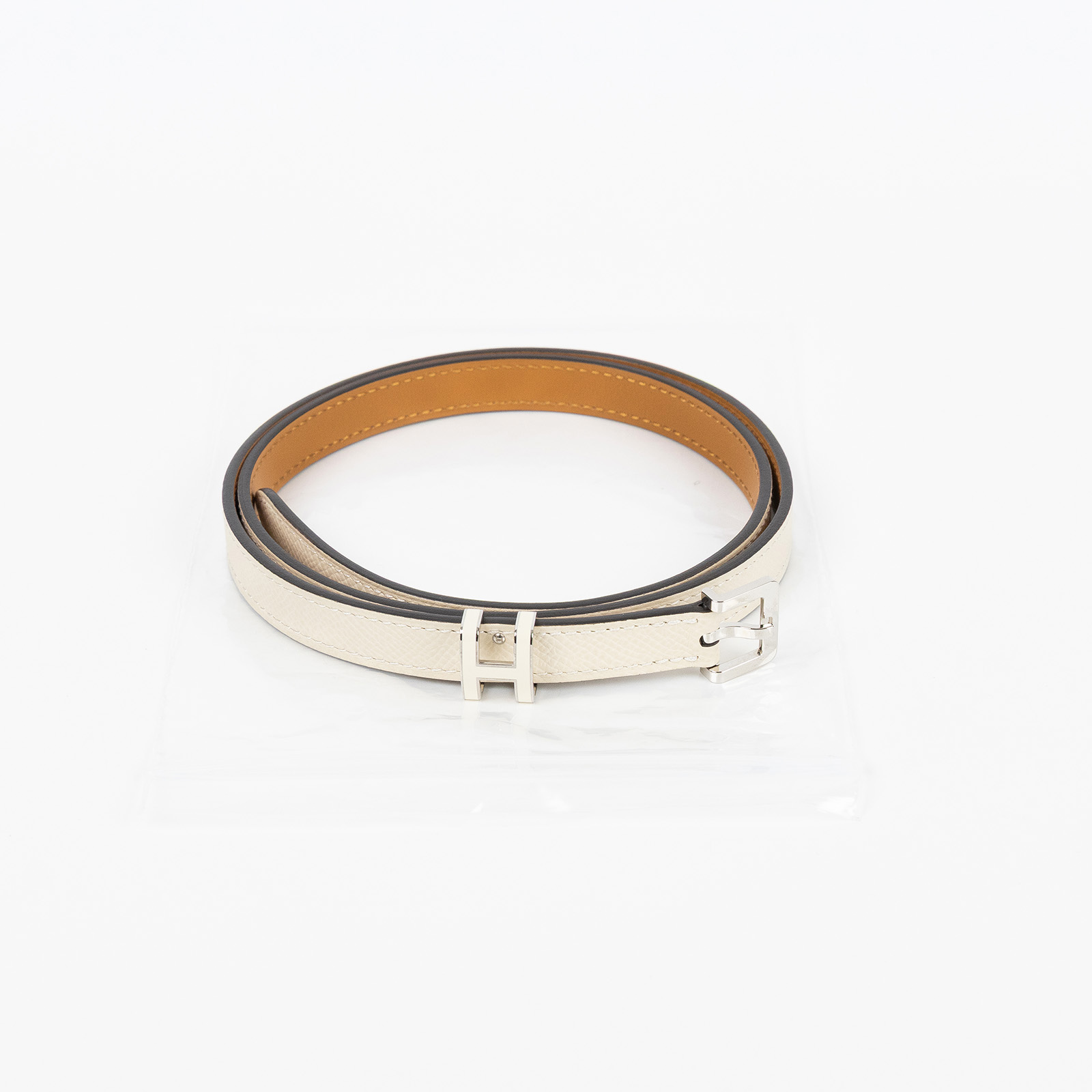 愛馬仕 Hermes Pop H 15 腰帶 粉筆白 銀色扣 H081087CK10075 POP米白細皮帶 #75 無附屬品