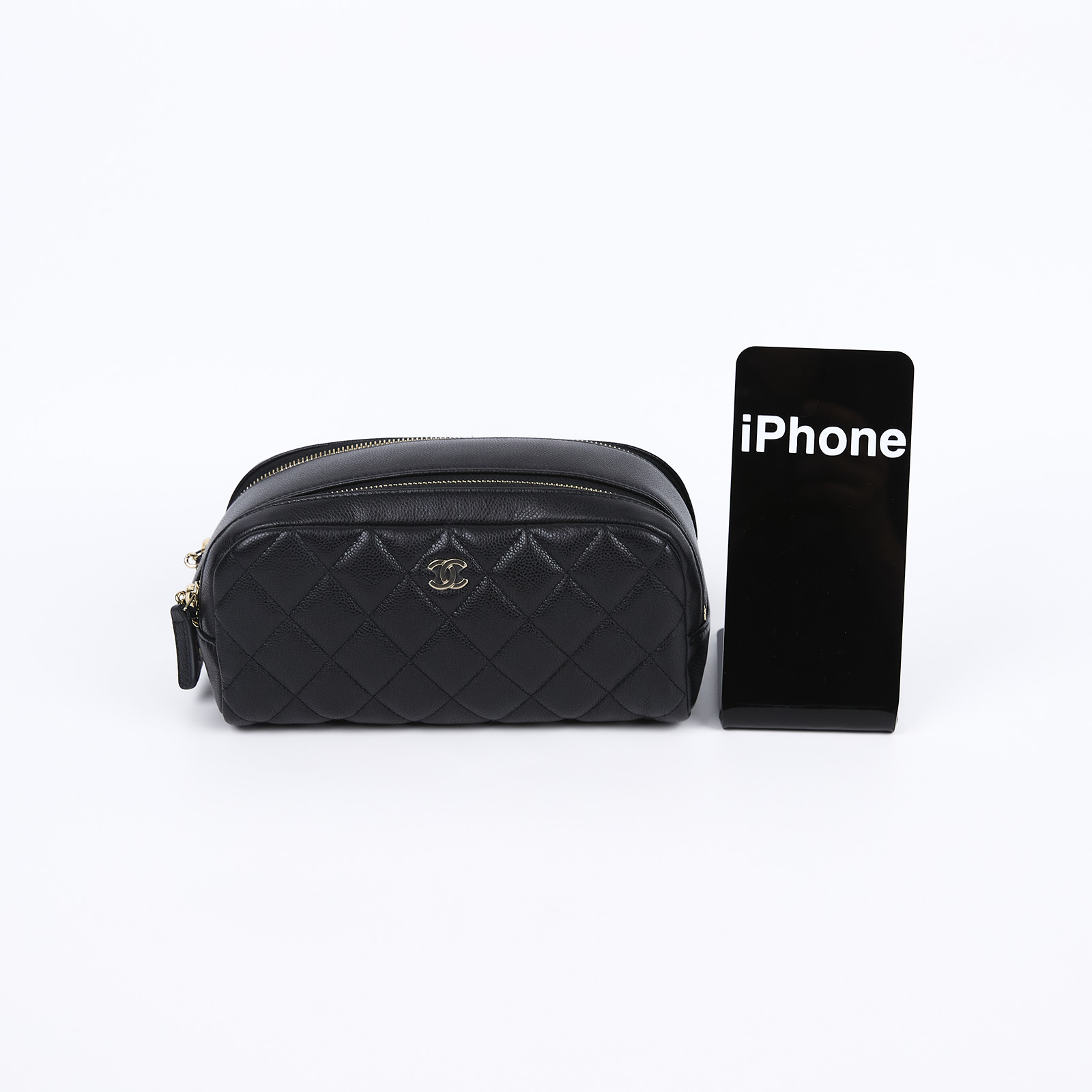 香奈兒 CHANEL 拉鍊 化妝包 AP3702 B10583 晶片款 黑荔枝貝殼化妝包 防塵袋