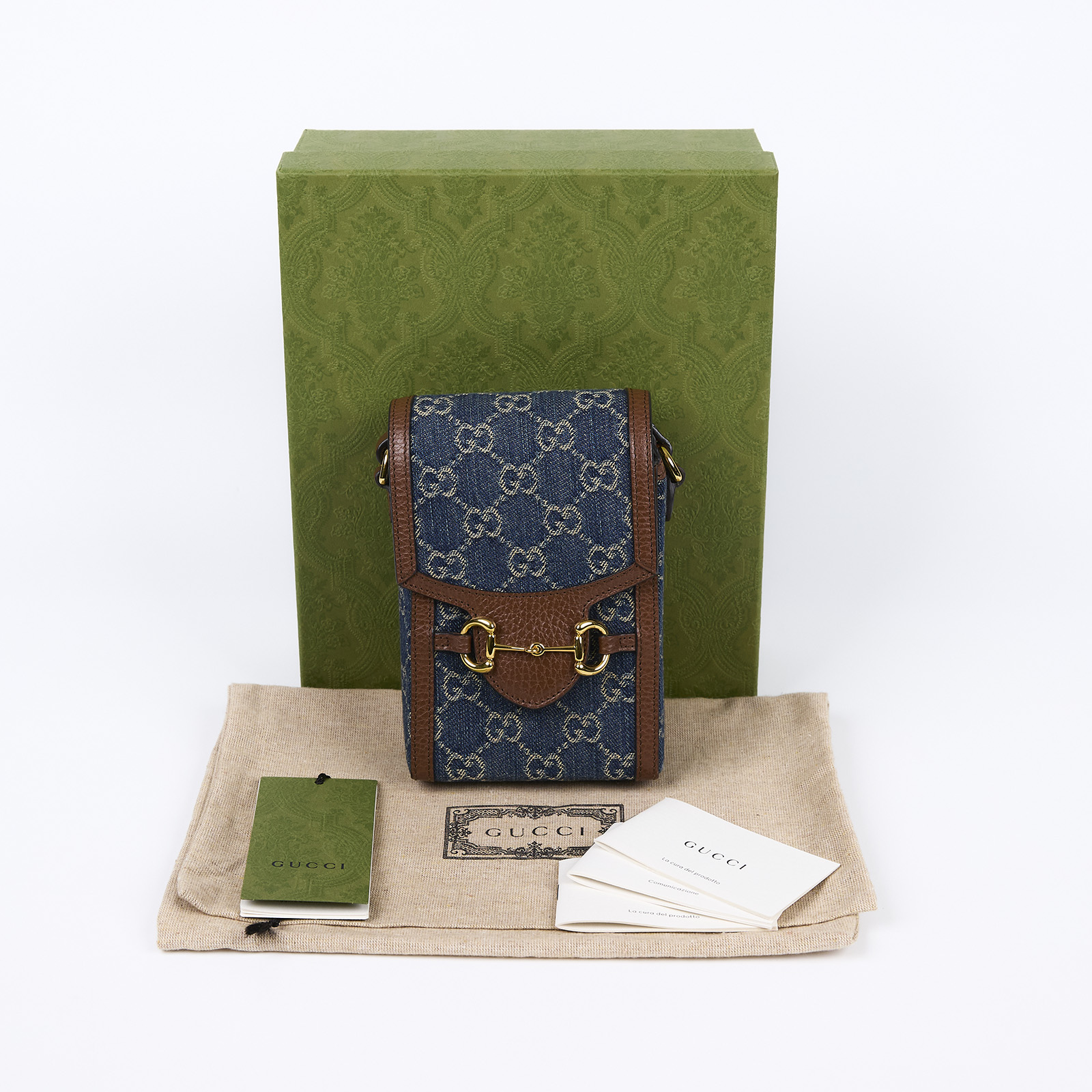 古馳 GUCCI 馬銜扣 1955 迷你袋 625615 藍GG手機包 防塵袋/原廠盒子