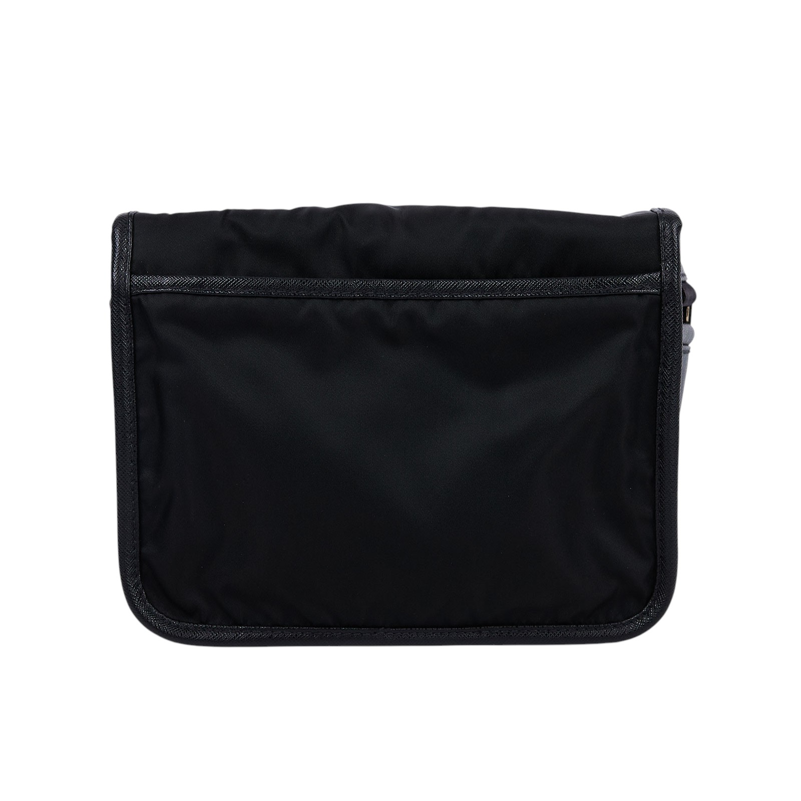 普拉達 PRADA Re-Nylon Saffiano 皮革肩背袋 2VD034_2DMH 黑尼龍掀蓋郵差包 無附屬品