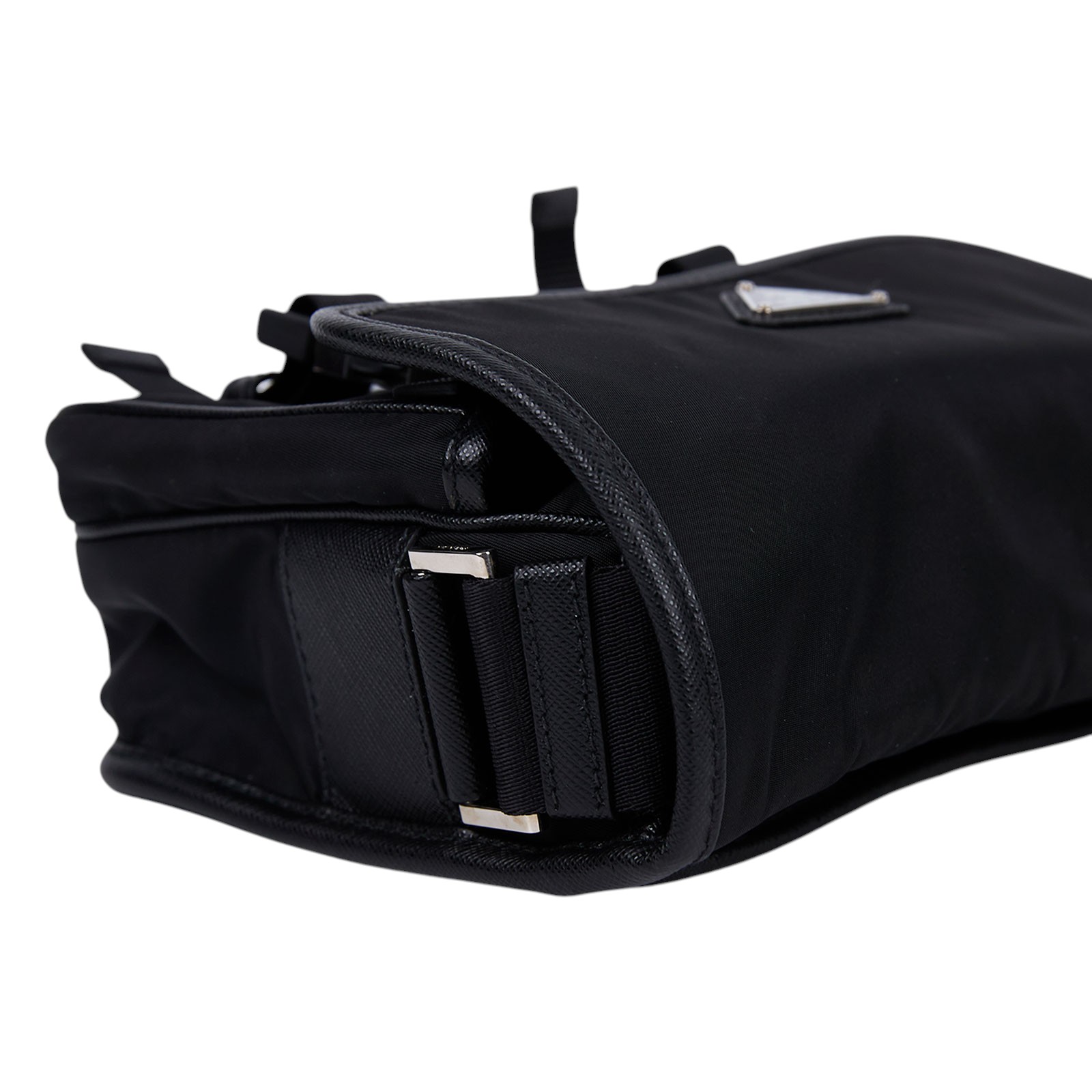 普拉達 PRADA Re-Nylon Saffiano 皮革肩背袋 2VD034_2DMH 黑尼龍掀蓋郵差包 無附屬品