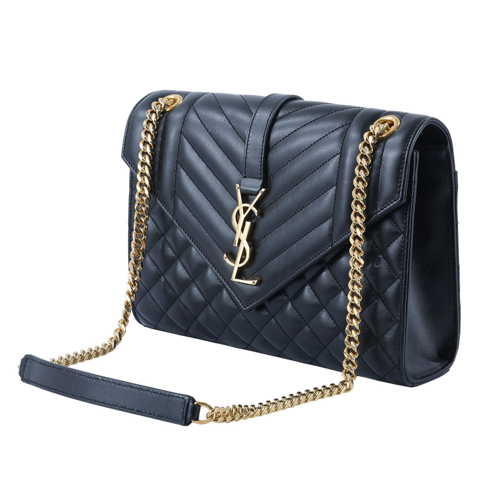 聖羅蘭 YSL SAINT LAURENT Envelope 粒面絎縫皮革 中型 信封袋 600185BOW91 黑金學院包 防塵袋