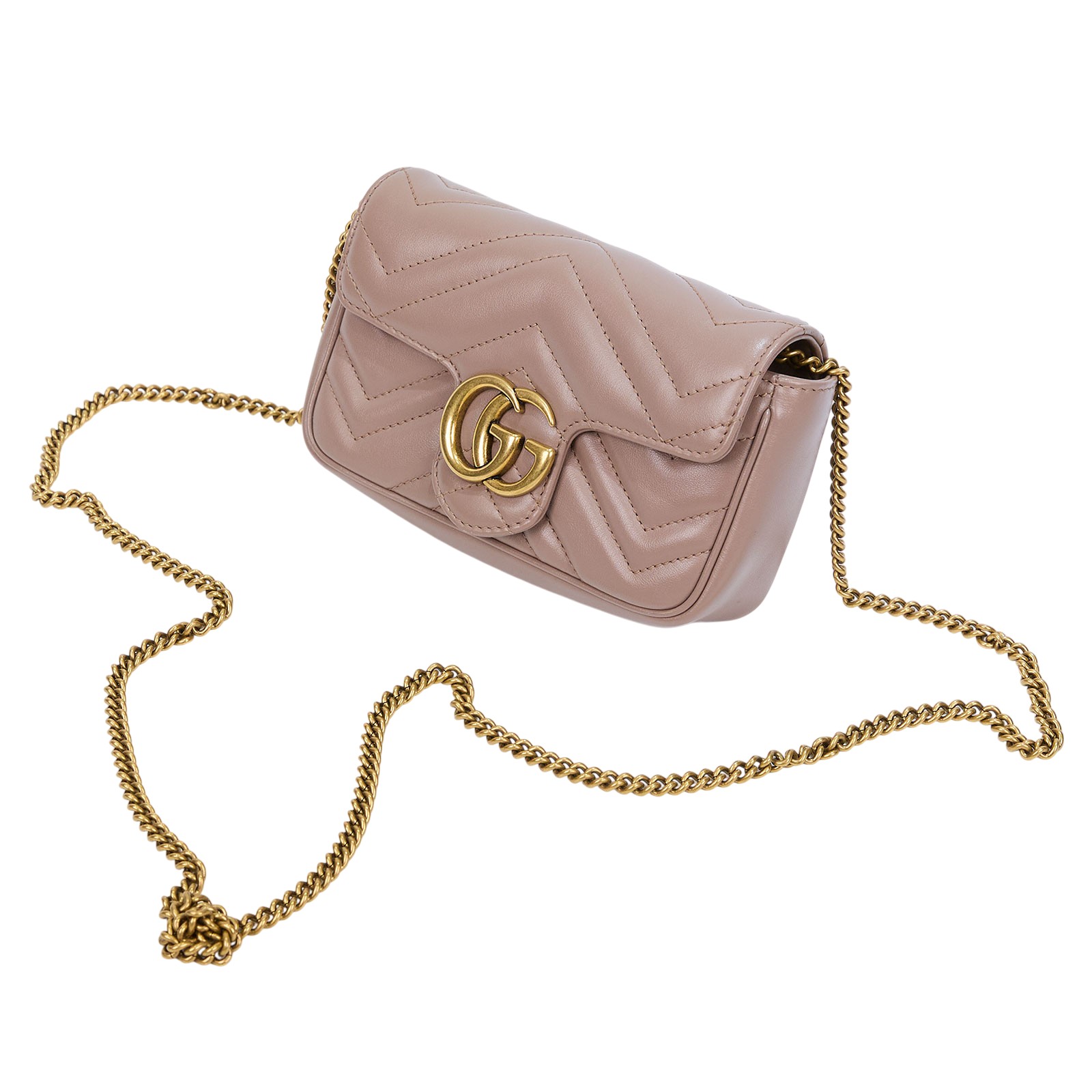 古馳 GUCCI GG Mormont 絎縫 超迷你袋 476433 DTDCT 棕色MARMONT MINI鍊包 防塵袋/原廠盒子