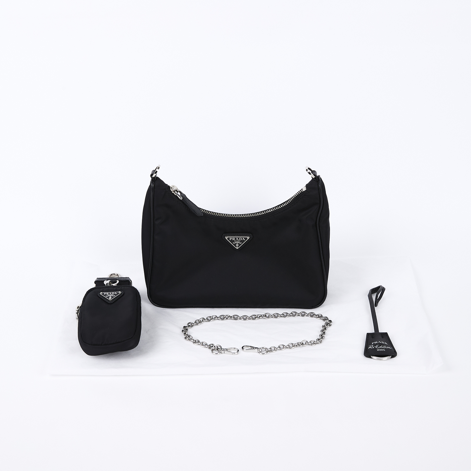 普拉達 PRADA Re-Edition 2005 Re-Nylon 手袋 1BH204_R064 黑銀三合一尼龍肩背包 無附屬品