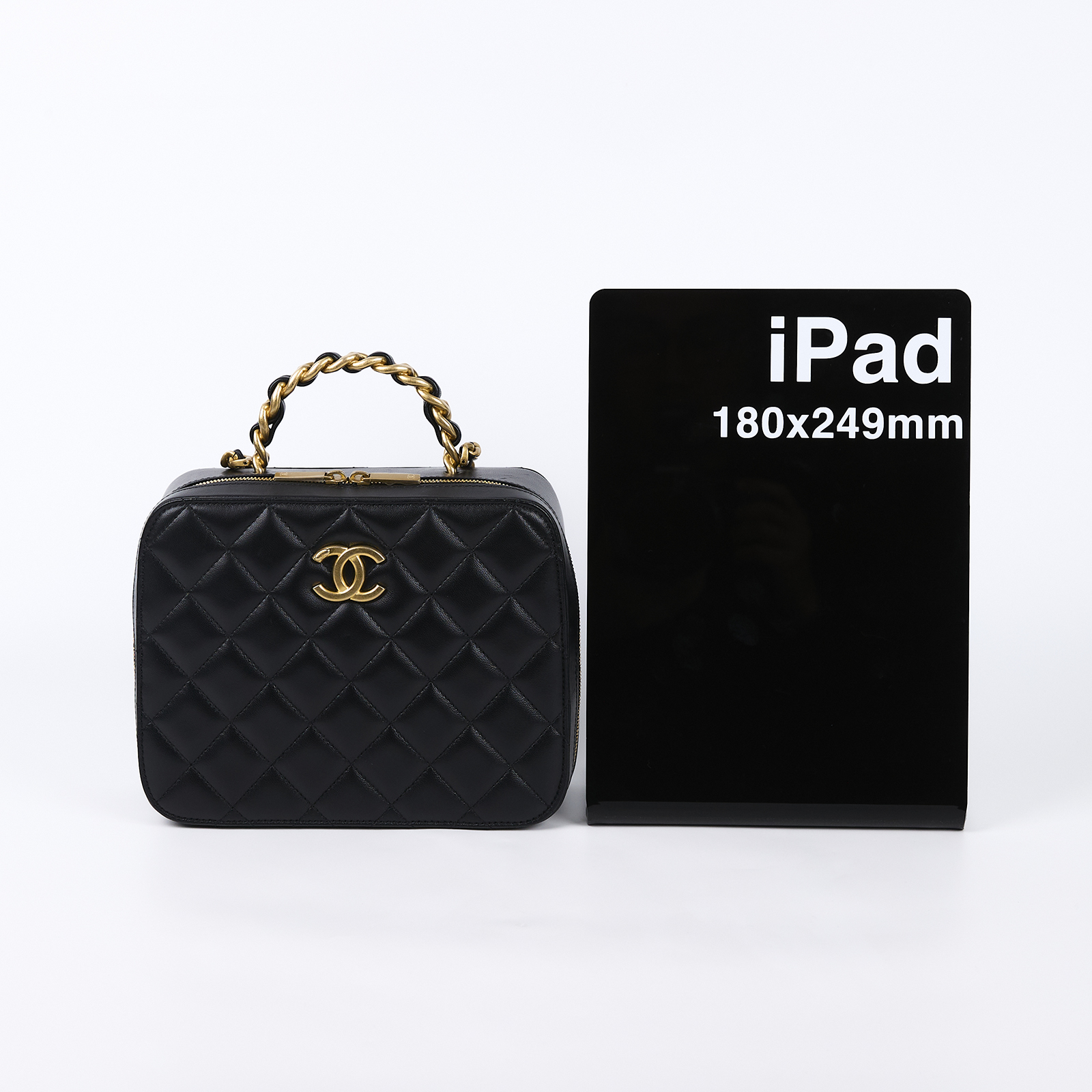 香奈兒 CHANEL Matelasse vanity 皮穿鍊手柄 方盒子 肩背包 斜肩包 AS3319 晶片款 黑羊VANITY 2WAY 原廠盒子/防塵袋