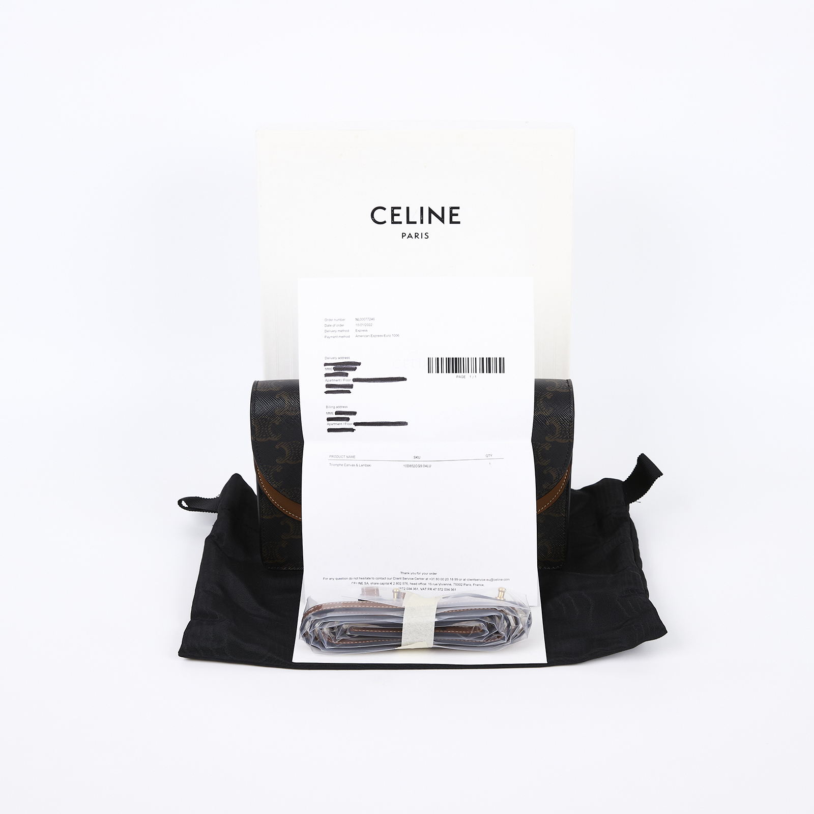 思琳 CELINE Triomphe 帆布  平滑羊皮 Strap 錢包 10D852CG9 黃褐色STRAP信封包 原廠盒子/防塵袋/購買證明