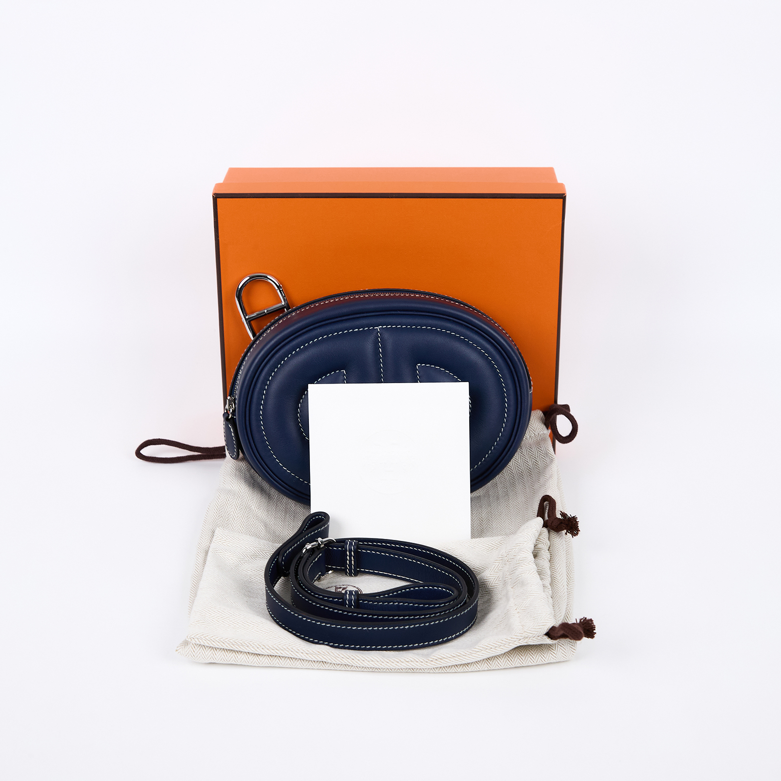 愛馬仕 Hermes In The Loop  豬鼻 腰包 銀色五金 H079223CKAG / Y刻藍IN THE LOOP BANANE 原廠盒子/防塵袋