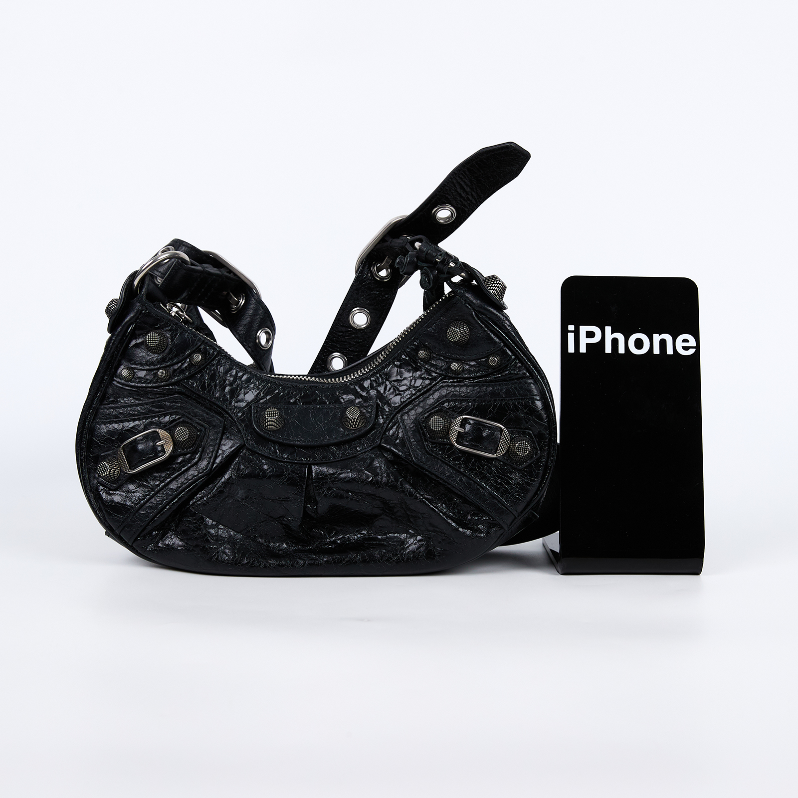 巴黎世家 BALENCIAGA Le cagole XS 半月 可頌包 6713091VGUY 黑鉚釘NEO CAGOLE 防塵袋/鏡子/內袋