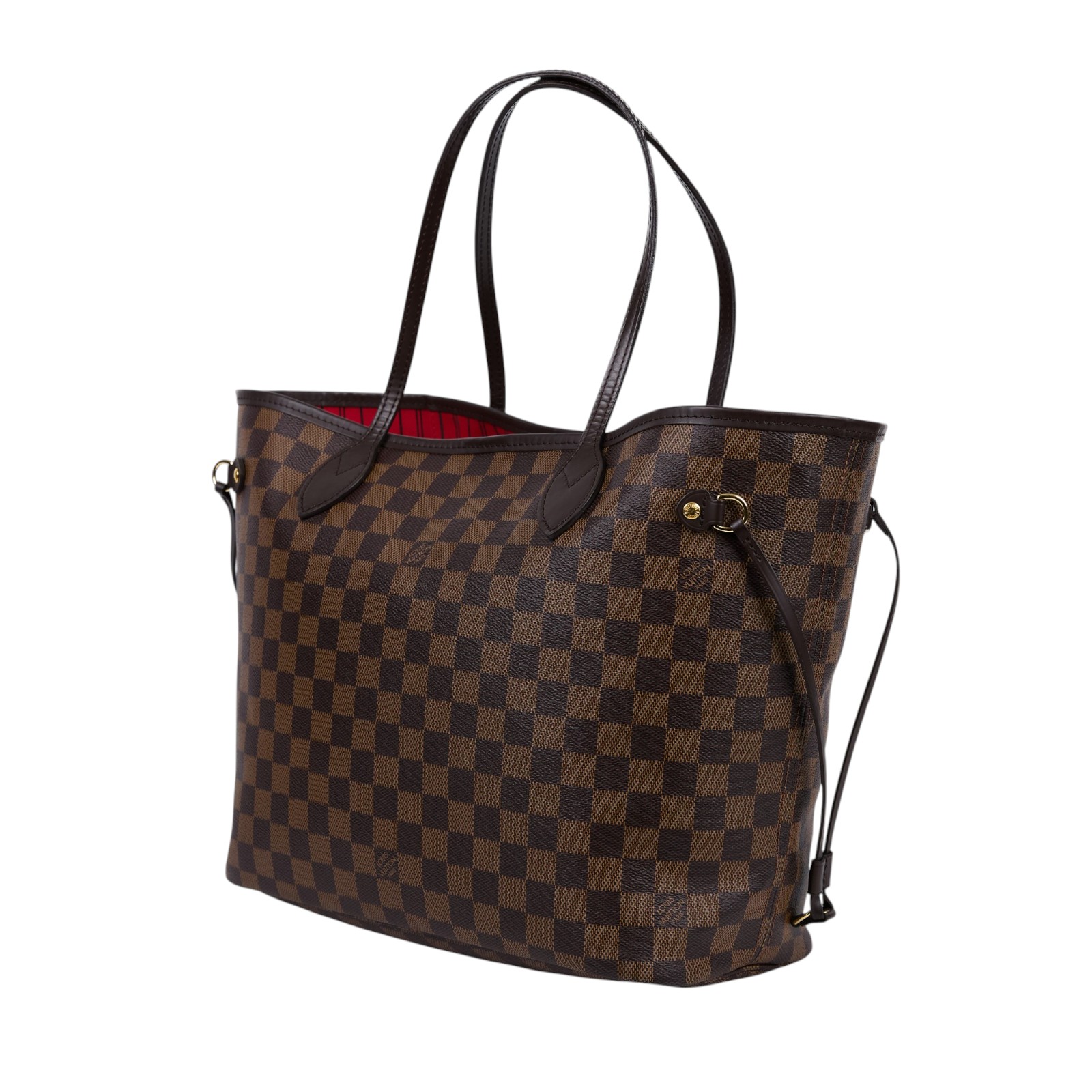 路易威登 LOUIS VUITTON Neverfull MM  棕棋盤格 肩背 購物袋 櫻桃紅內襯 N40599  防塵袋/內袋