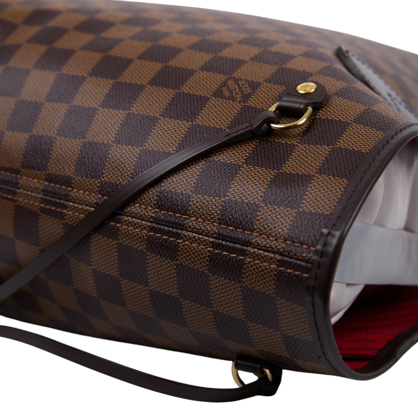 路易威登 LOUIS VUITTON Neverfull MM  棕棋盤格 肩背 購物袋 櫻桃紅內襯 N40599  防塵袋/內袋