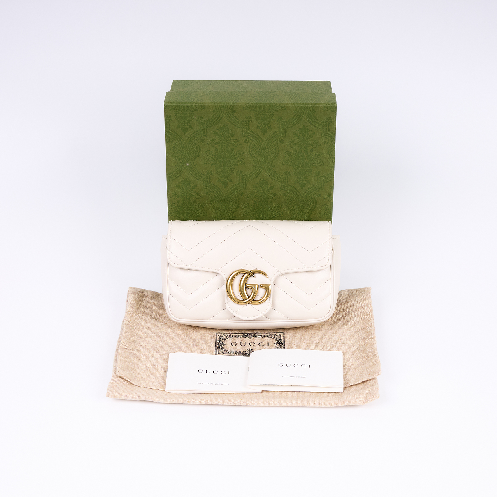 古馳 GUCCI GG Mormont 絎縫 超迷你袋 476433 DTDCT 白MINI MARMONT鍊包 防塵袋/原廠盒子