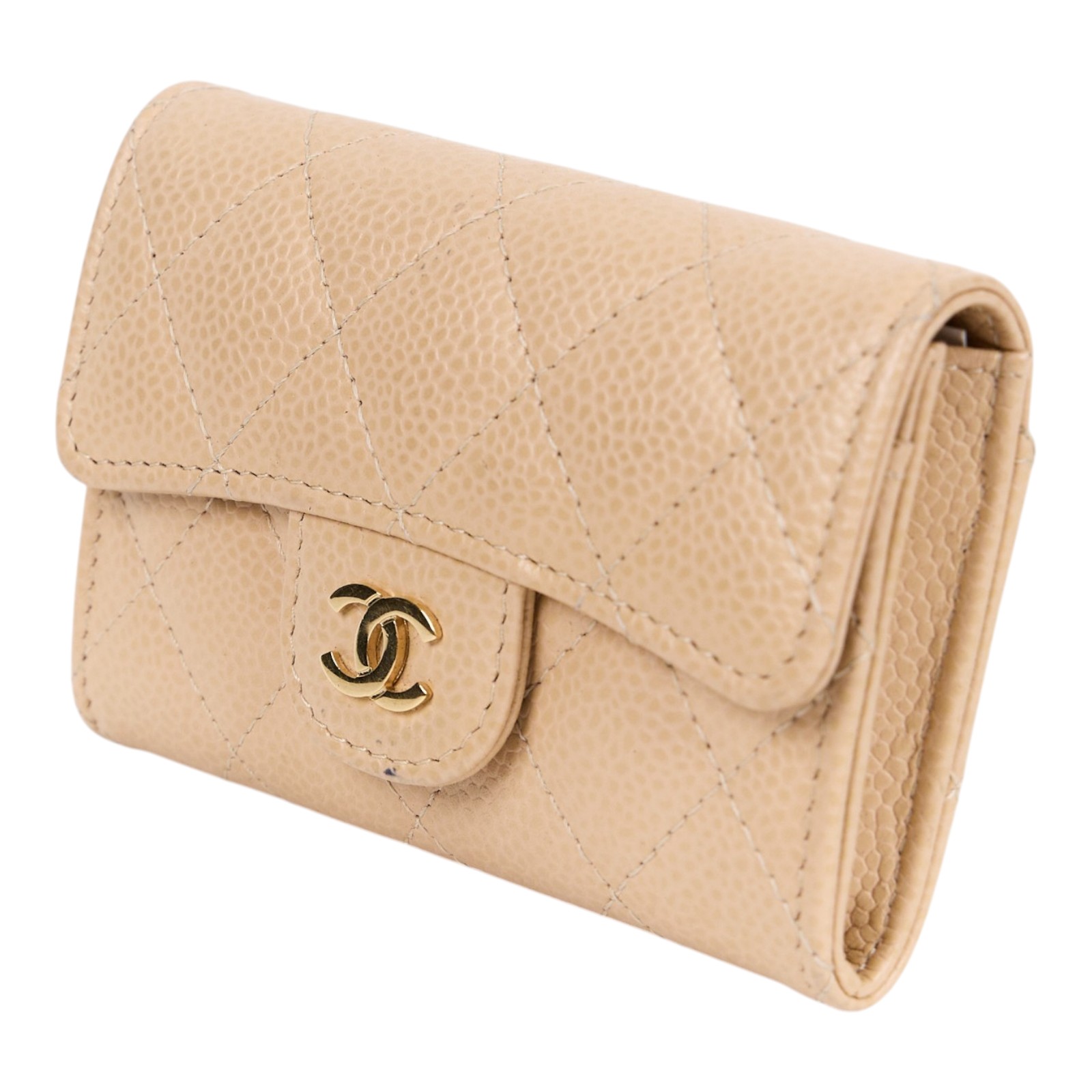 香奈兒 CHANEL CC LOGO 口蓋 卡片夾 錢包 AP0214 31開 裸色荔枝卡包 原廠盒子/保證卡/防塵袋