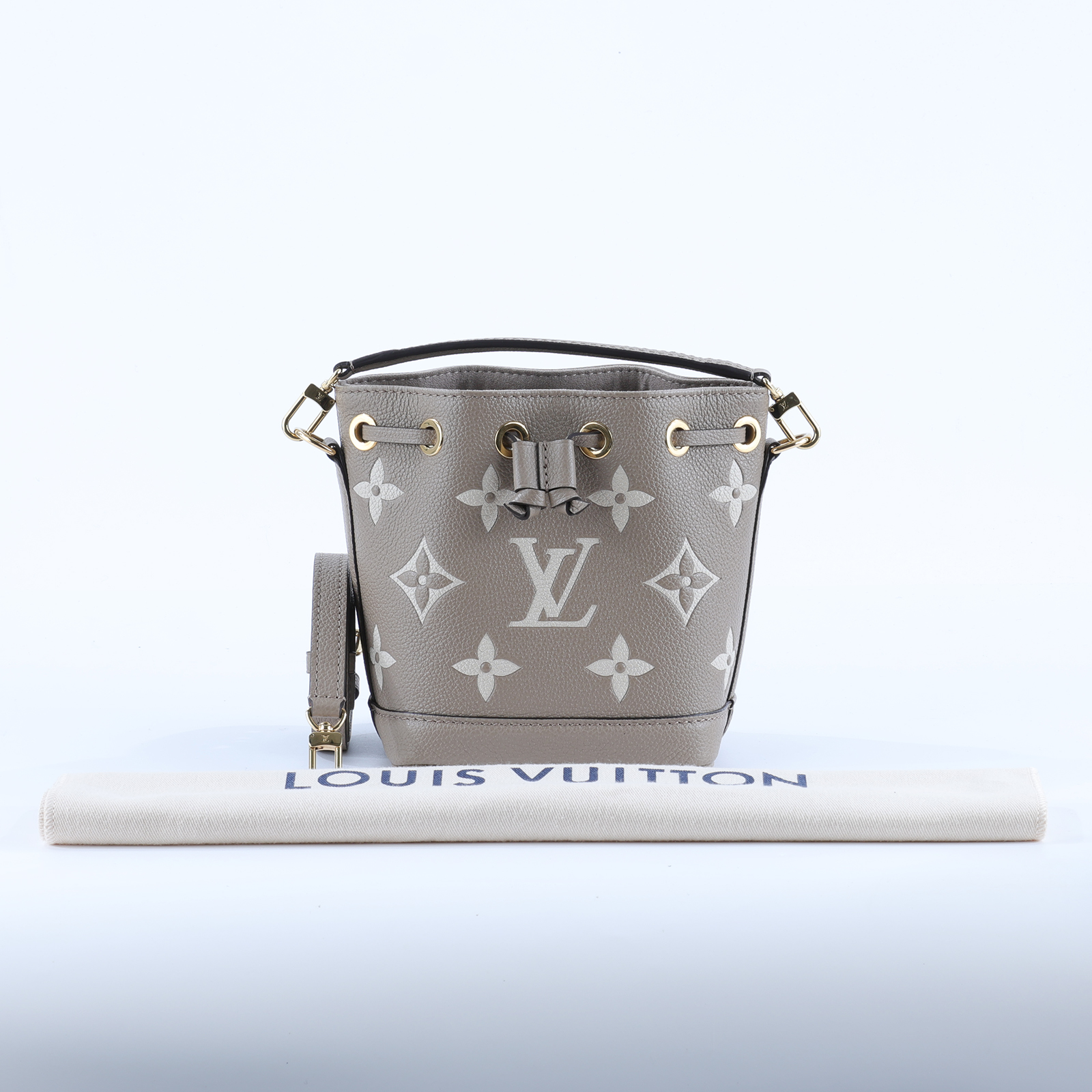 路易威登 LOUIS VUITTON Nano Noé 束口水桶包 Tourterelle 灰色 Cream色 M46291 晶片款  防塵袋/背帶2