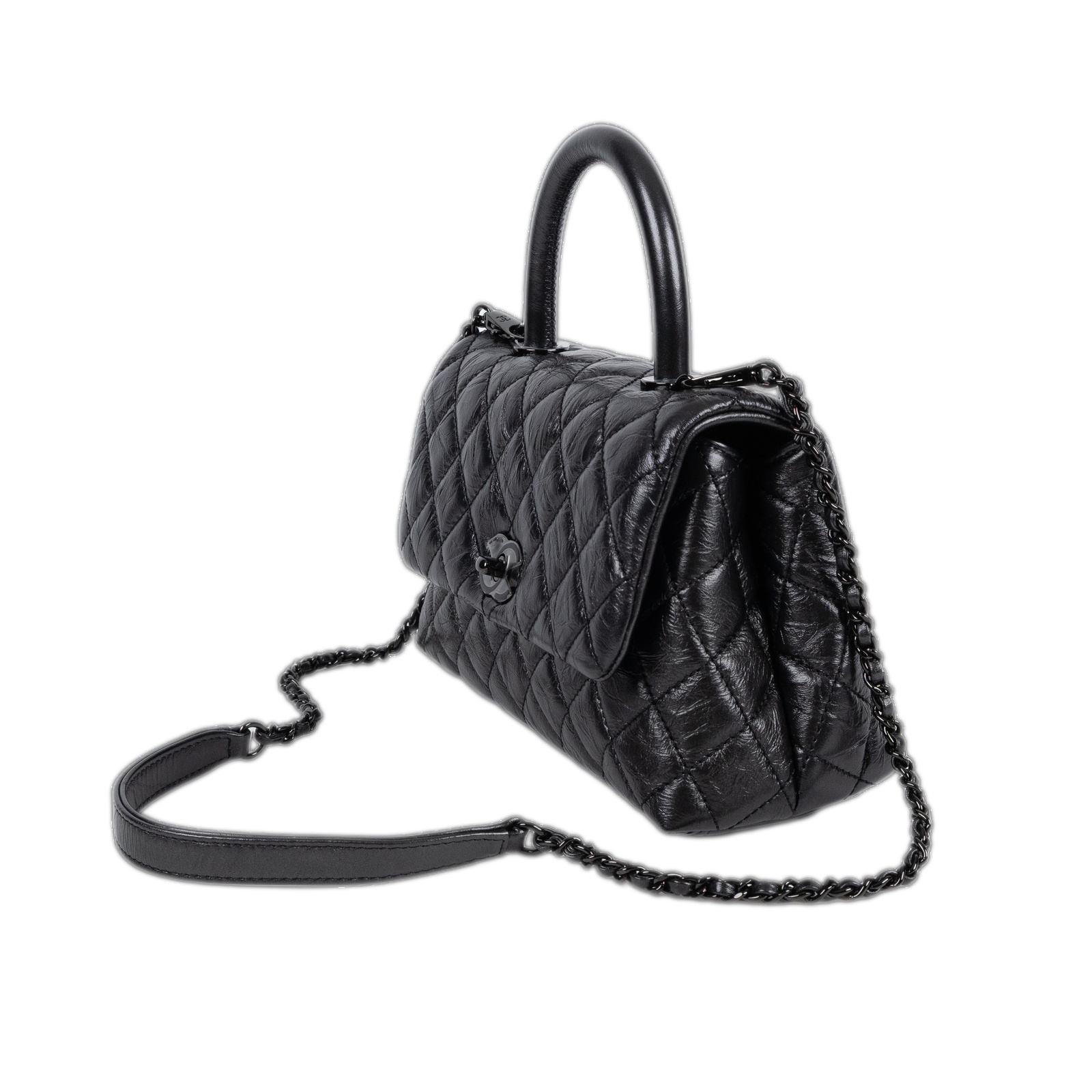 香奈兒 CHANEL Handle 24 手提 口蓋包  29開黑油蠟皮HANDLE24 背帶/原廠盒子/防塵袋/保證卡