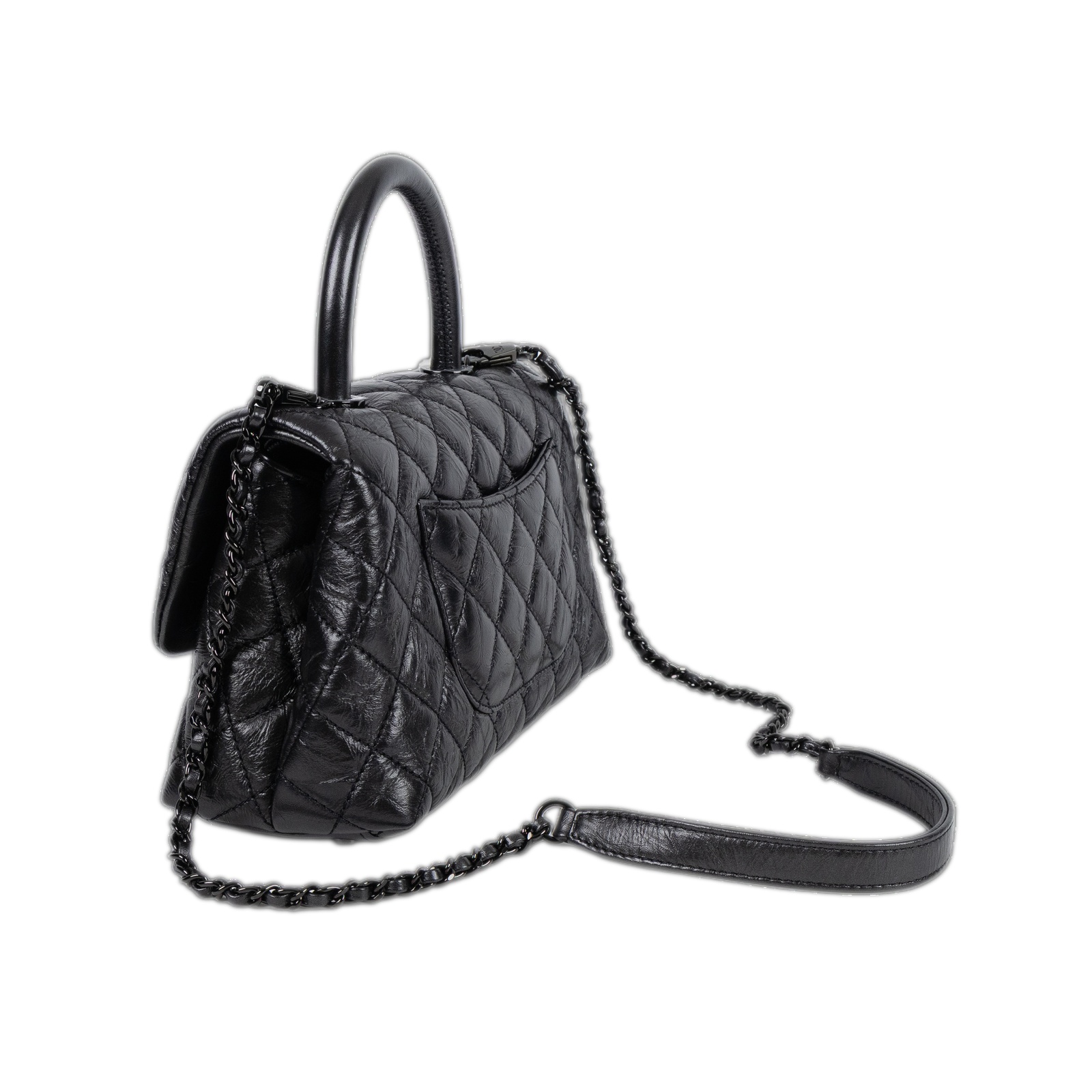 香奈兒 CHANEL Handle 24 手提 口蓋包  29開黑油蠟皮HANDLE24 背帶/原廠盒子/防塵袋/保證卡