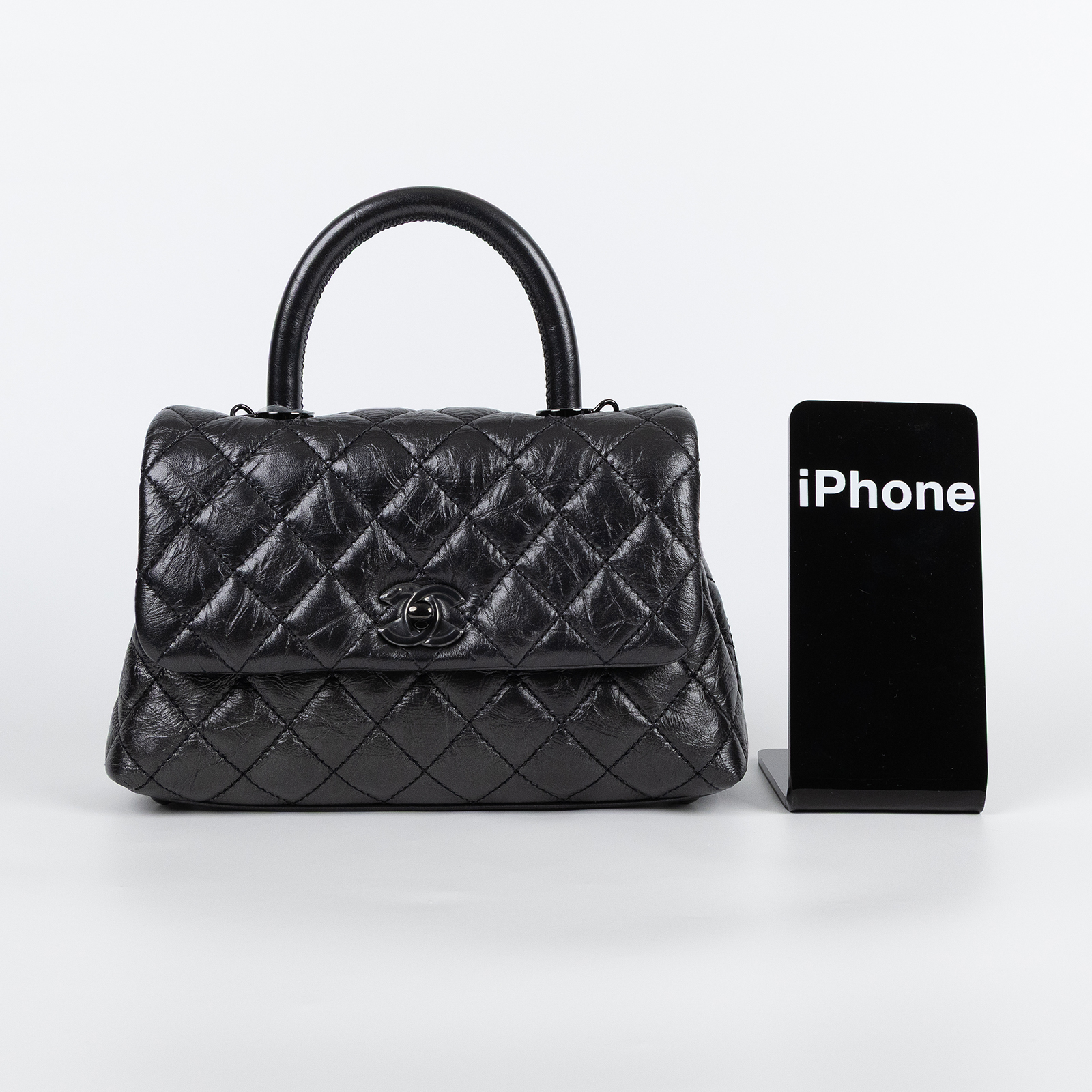 香奈兒 CHANEL Handle 24 手提 口蓋包  29開黑油蠟皮HANDLE24 背帶/原廠盒子/防塵袋/保證卡
