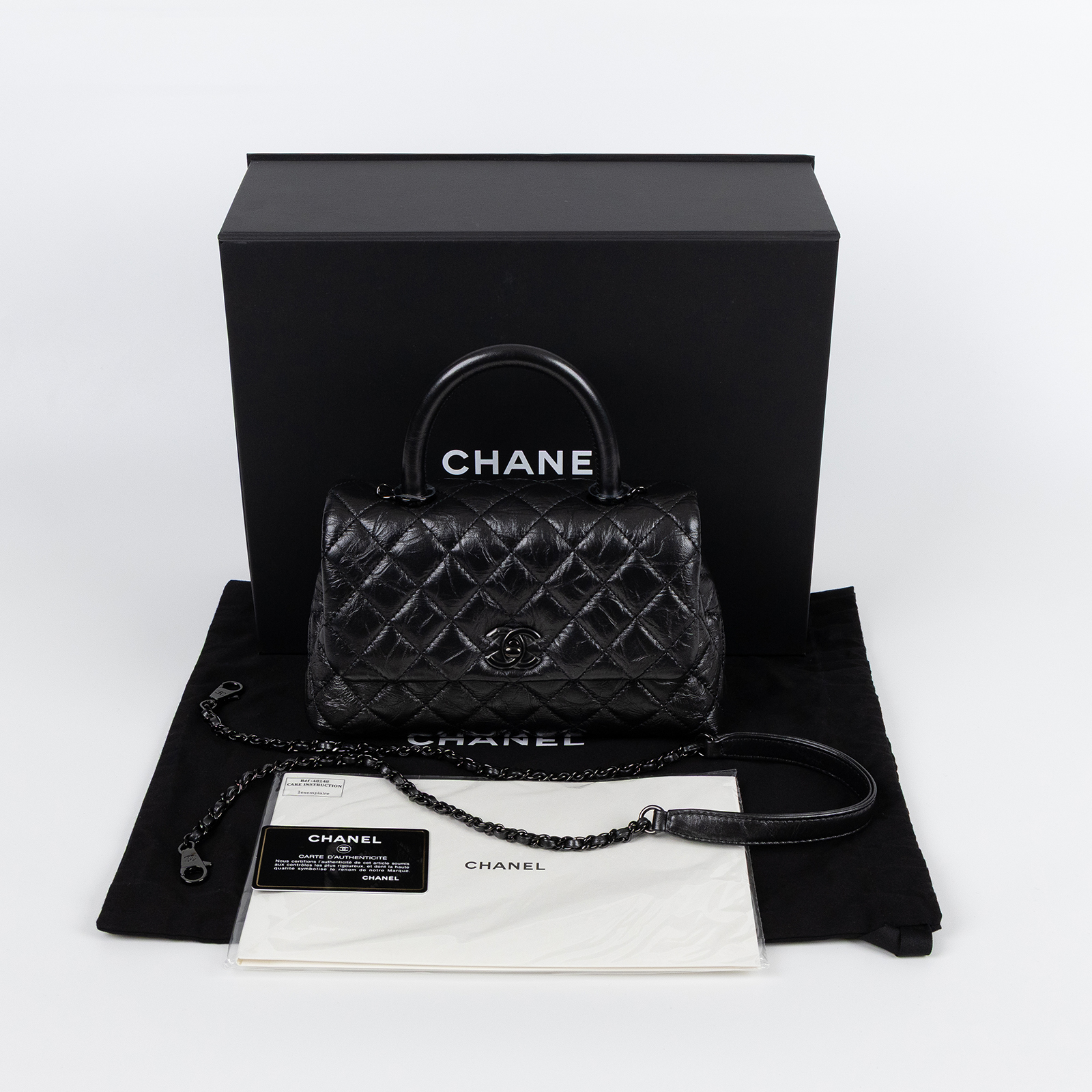 香奈兒 CHANEL Handle 24 手提 口蓋包  29開黑油蠟皮HANDLE24 背帶/原廠盒子/防塵袋/保證卡