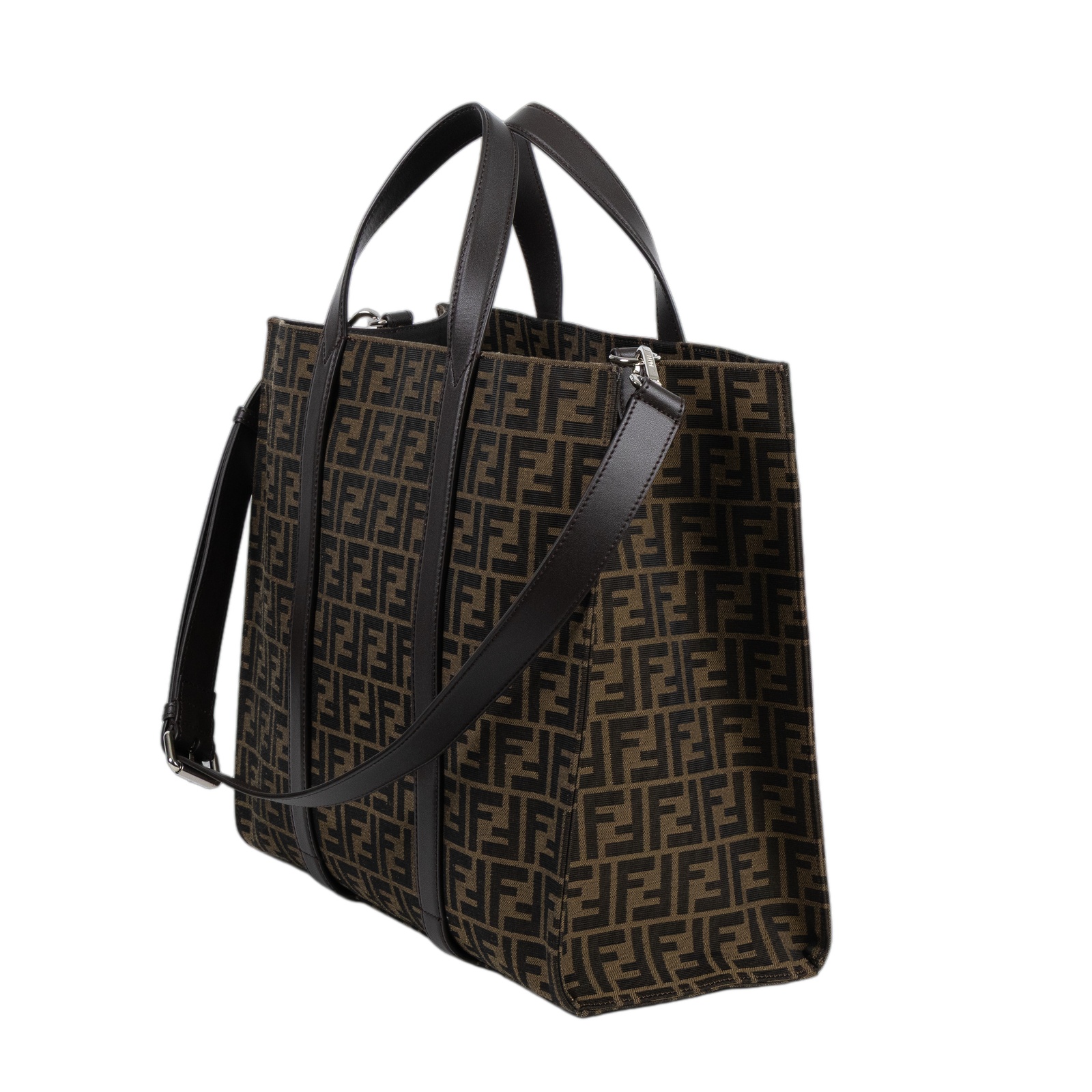 芬迪 FENDI Jacquard FF 手提包 肩背包 7VA390AG0M 棕FF大托特包 2WAY 防塵袋/背帶