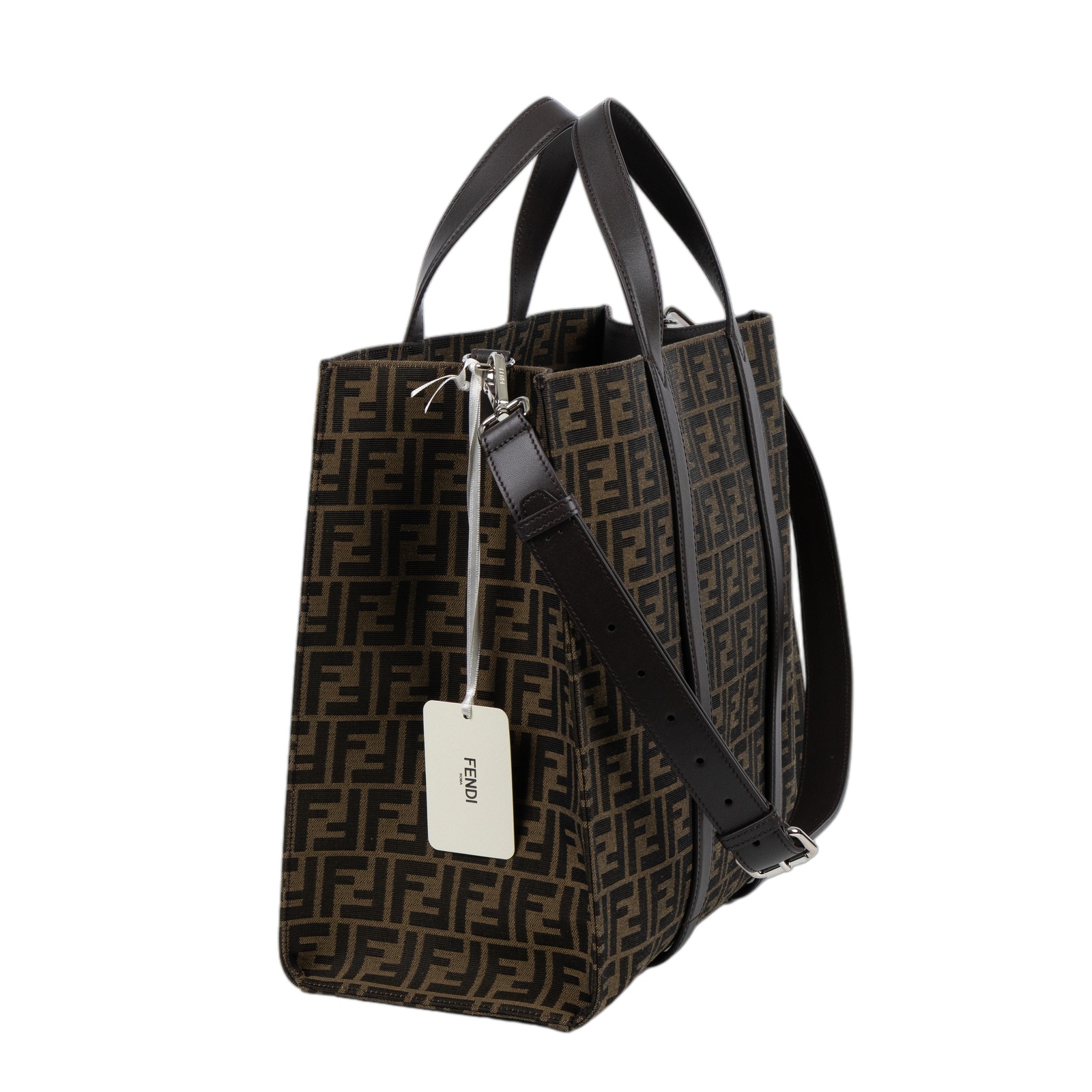 芬迪 FENDI Jacquard FF 手提包 肩背包 7VA390AG0M 棕FF大托特包 2WAY 防塵袋/背帶