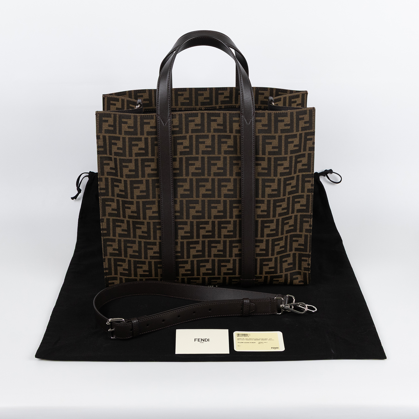 芬迪 FENDI Jacquard FF 手提包 肩背包 7VA390AG0M 棕FF大托特包 2WAY 防塵袋/背帶