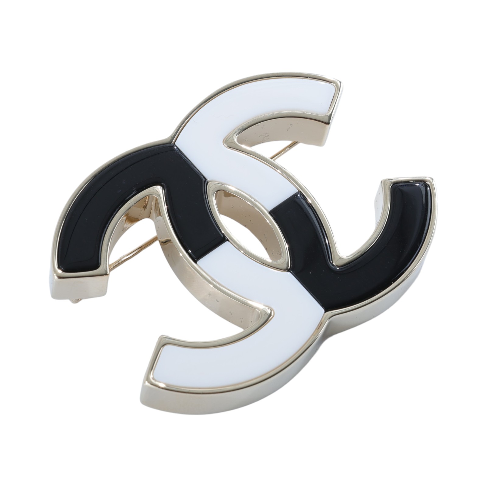 香奈兒 CHANEL CC LOGO 琺瑯 胸針 B23 C 黑白雙C胸針 原廠盒子/內襯