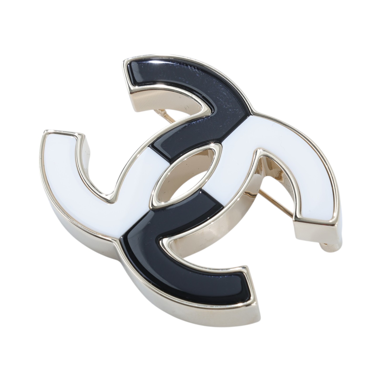 香奈兒 CHANEL CC LOGO 琺瑯 胸針 B23 C 黑白雙C胸針 原廠盒子/內襯